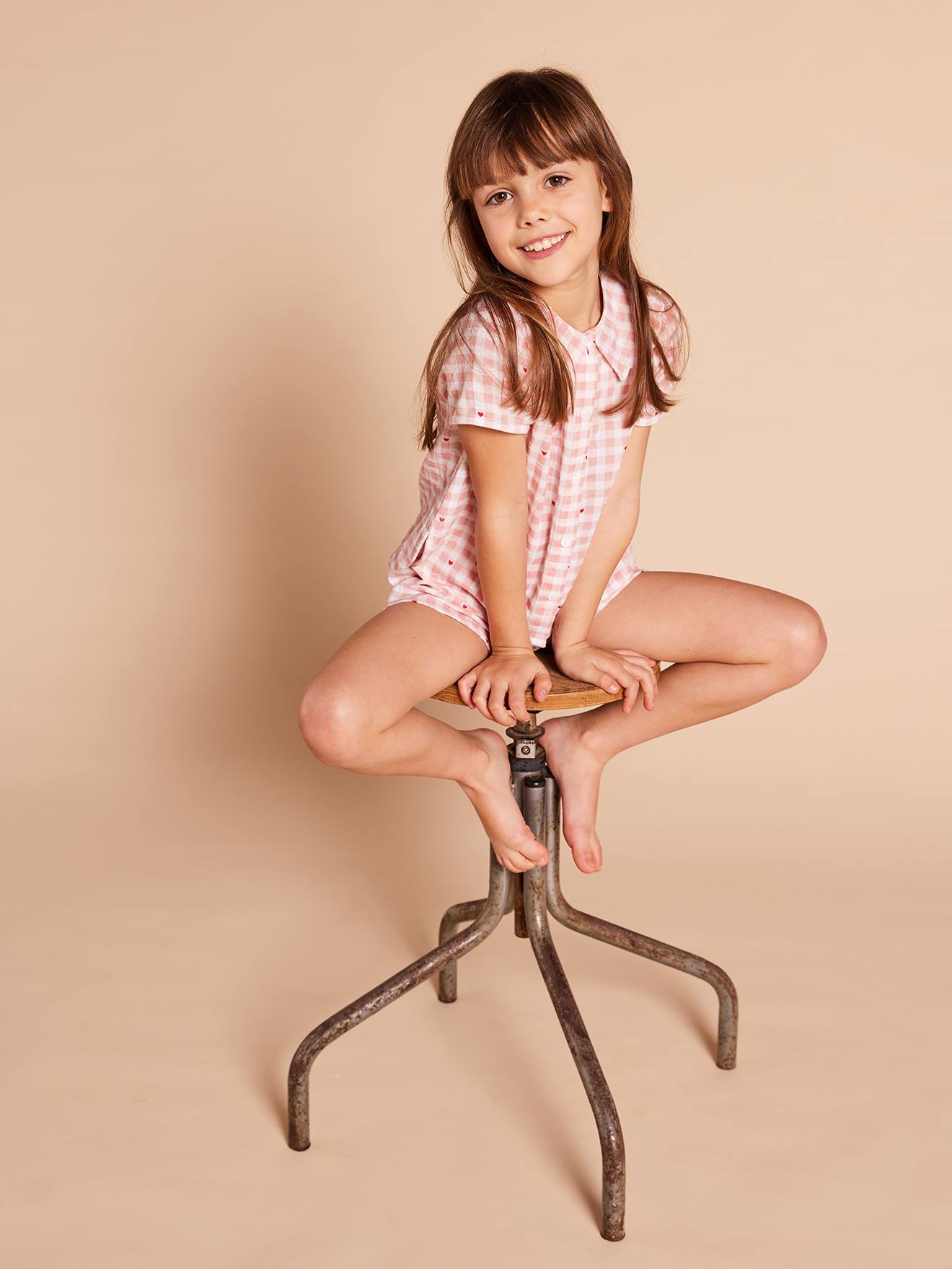 Thumbnail - Mädchen Schlafanzug Vichy-Capsule aus Bio-Baumwolle ENVIE DE FRAISE pudrig