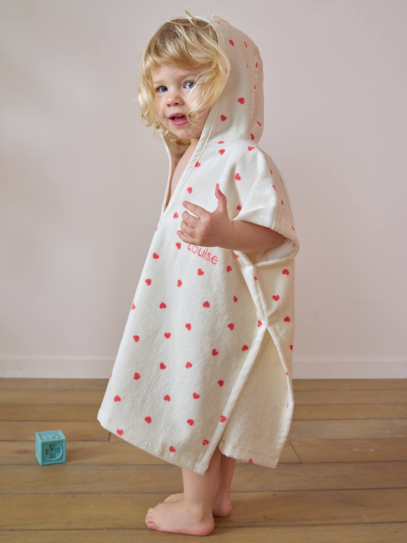 Badeponcho mit Recycling-Baumwolle Baby MEIN HERZ, personalisierbar rosa Gr. 86/98 von vertbaudet