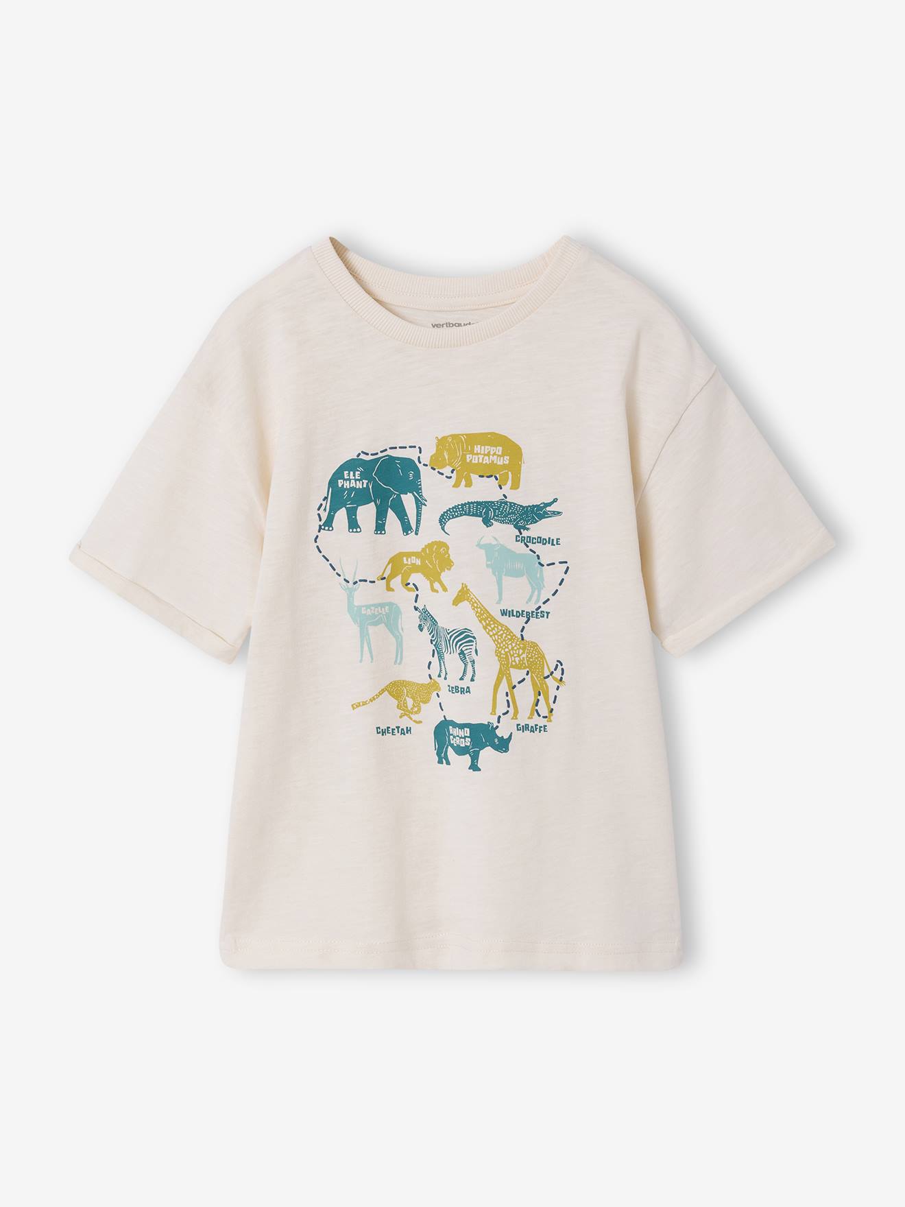 Jungen T-Shirt mit Tiermotiv, Recycling-Baumwolle wollweiß Gr. 158/164 von vertbaudet