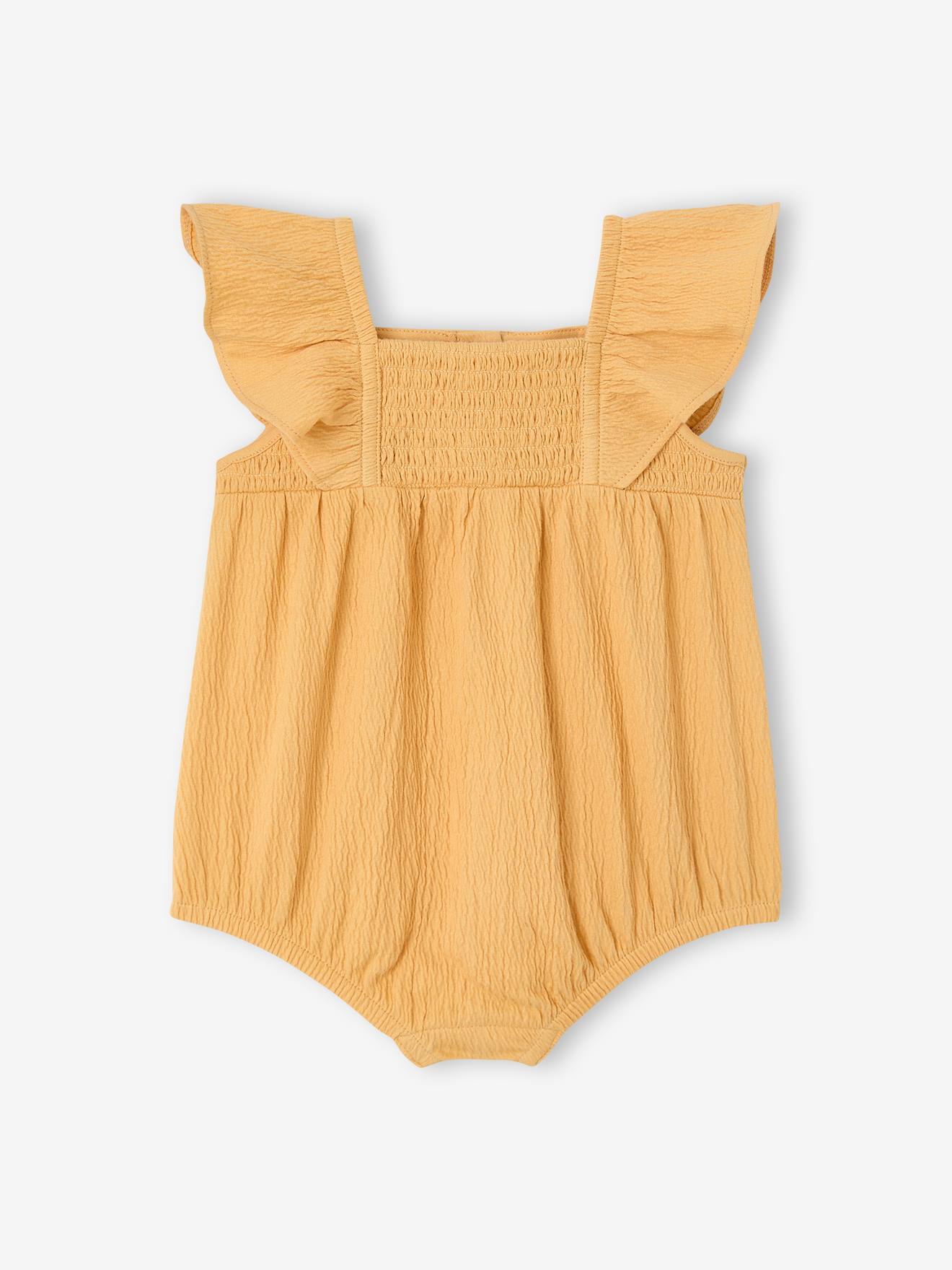 Baby Kurzoverall mit gesmokten Ausschnitt und Volantärmeln