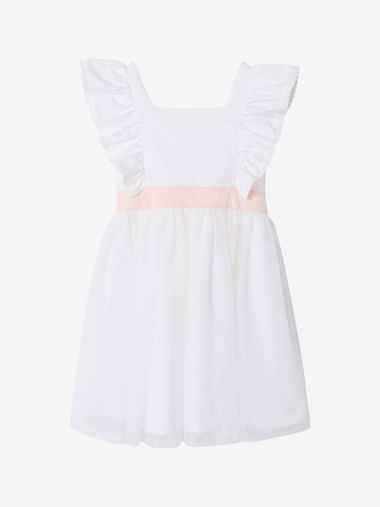 Festliches Mädchen Volantkleid, Musselin & Tüll weiß Gr. 128 von vertbaudet