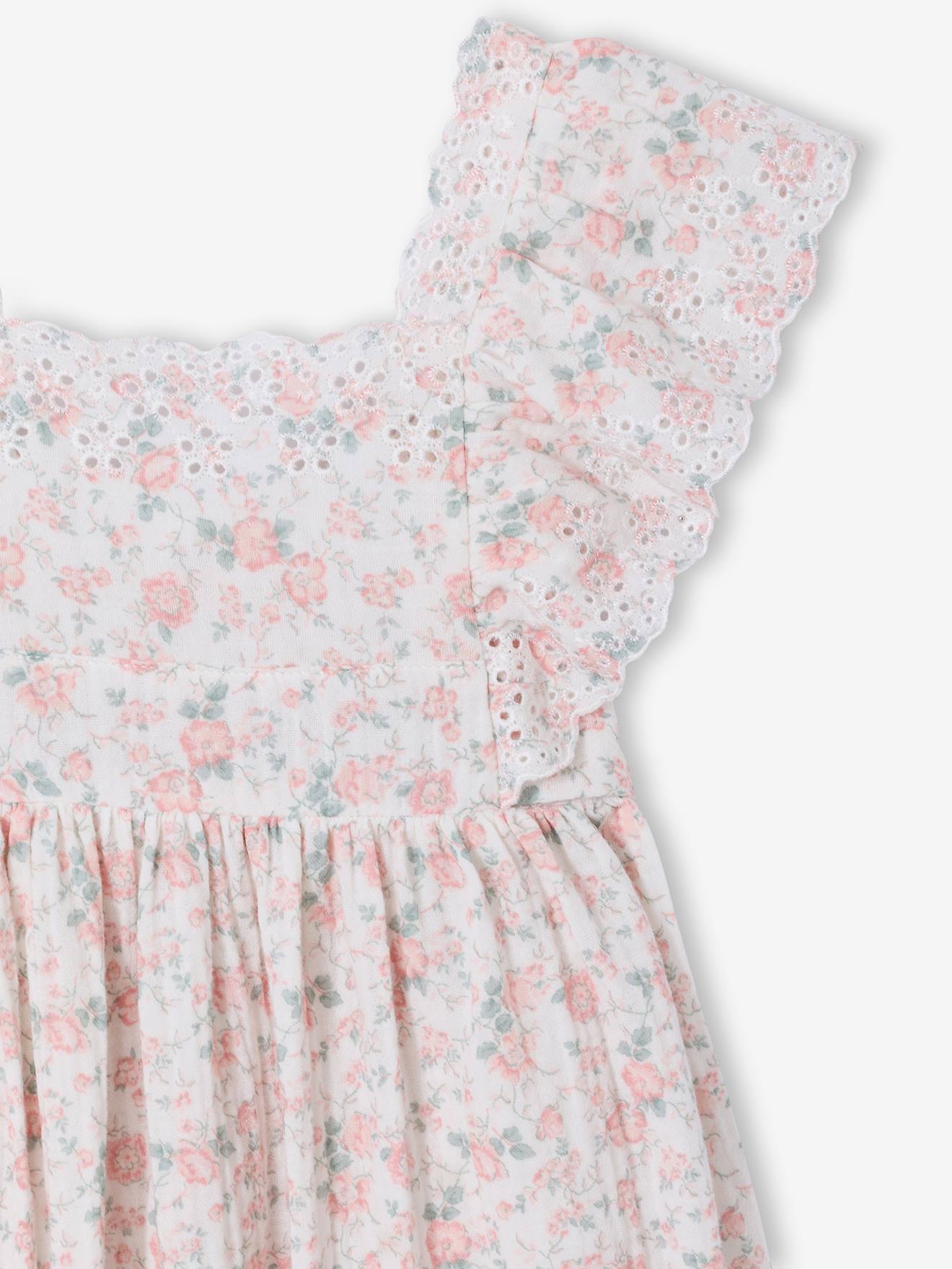 Thumbnail - Festliches Mädchen Musselinkleid mit bestickten Ärmeln hell