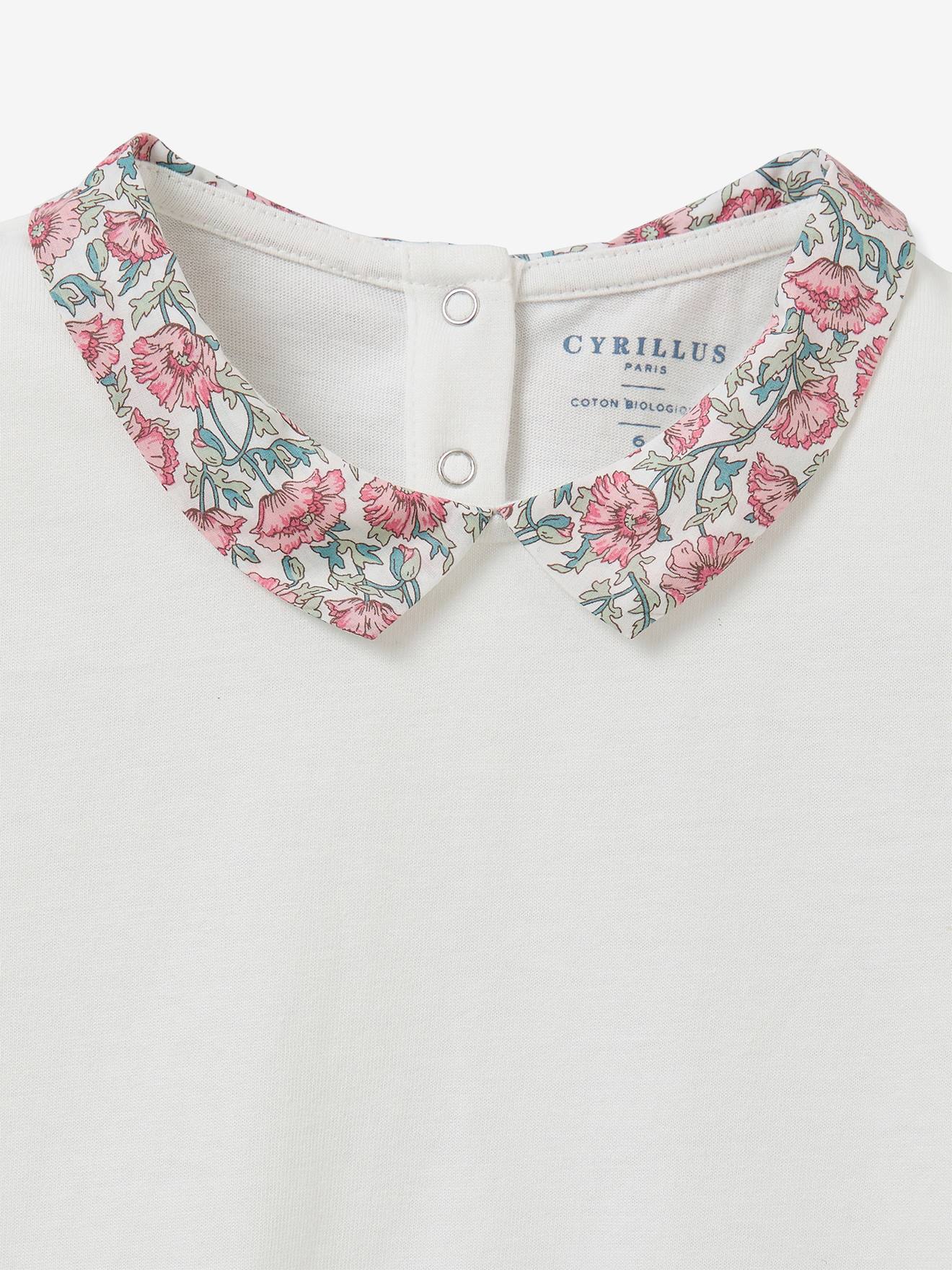 Thumbnail - T-Shirt mit Blumenkragen Mädchen CYRILLUS aus Bio-Baumwolle hell.