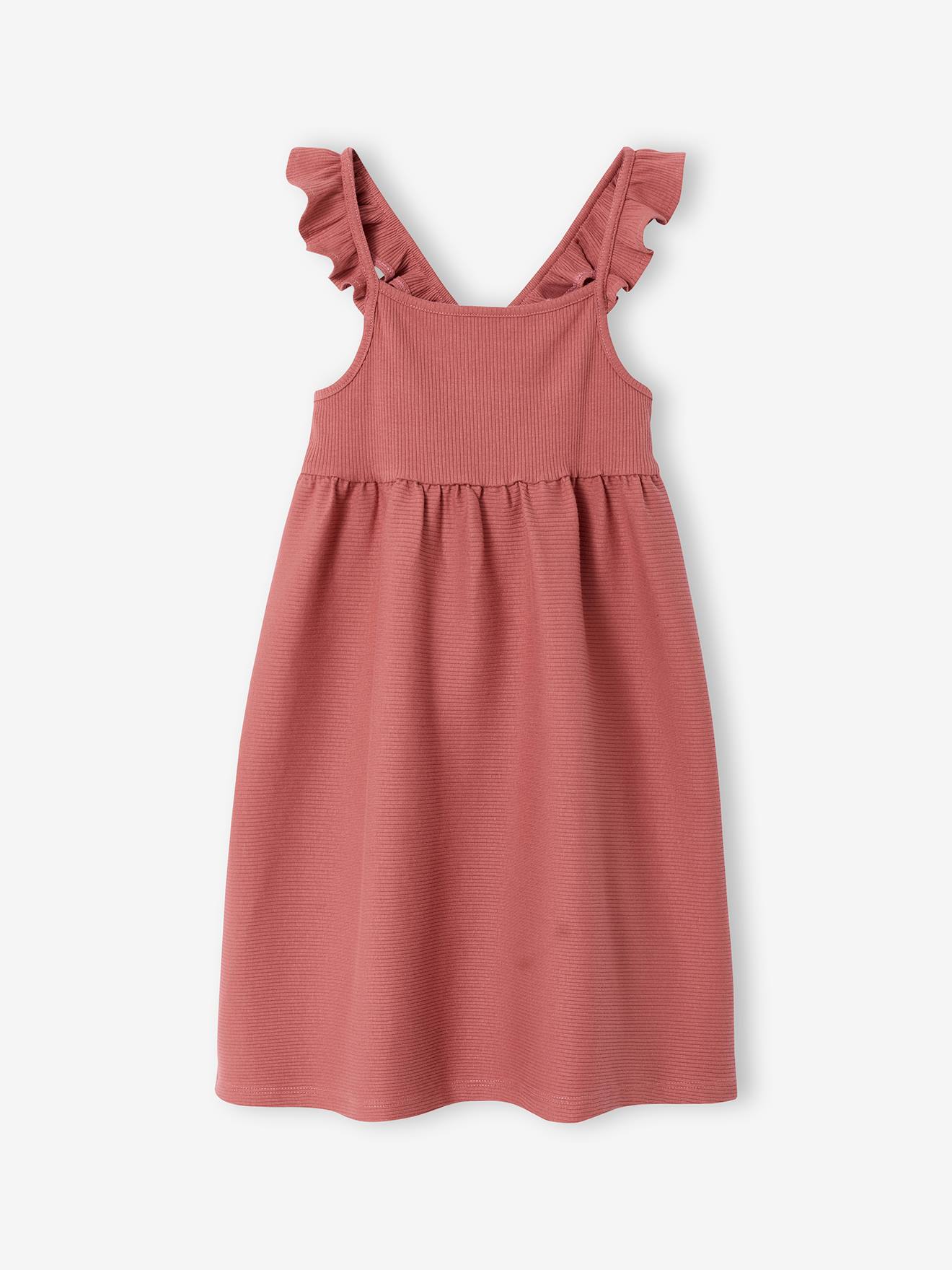 Mädchen Kleid mit Volant-Trägern aus Rippjersey