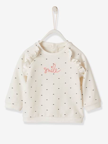 Mädchen Baby Sweatshirt mit Rüschen - wollweiß bedruckt - 2