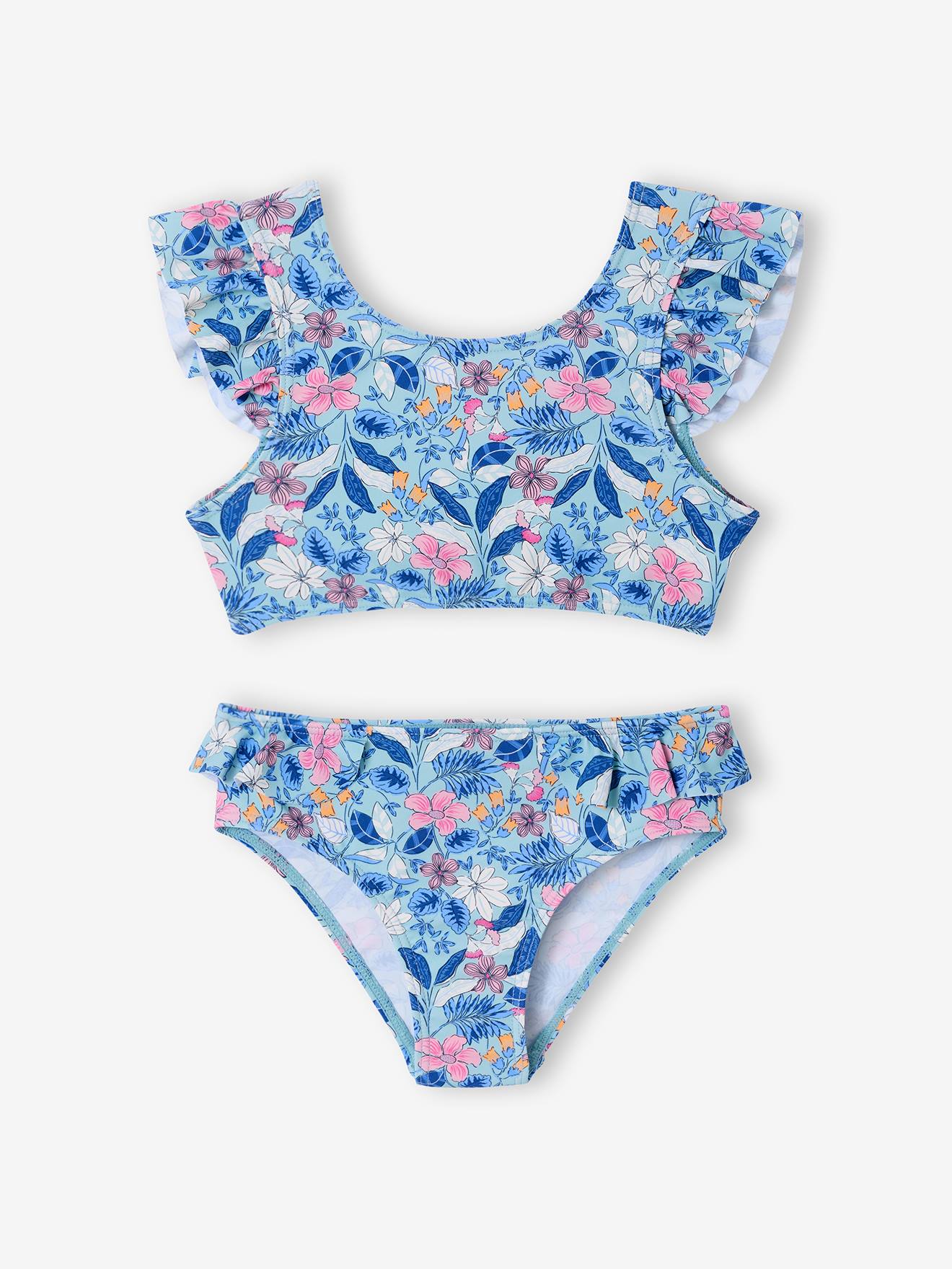 Mädchen Bikini mit Volants & Schleifen aqua Gr. 116 von vertbaudet