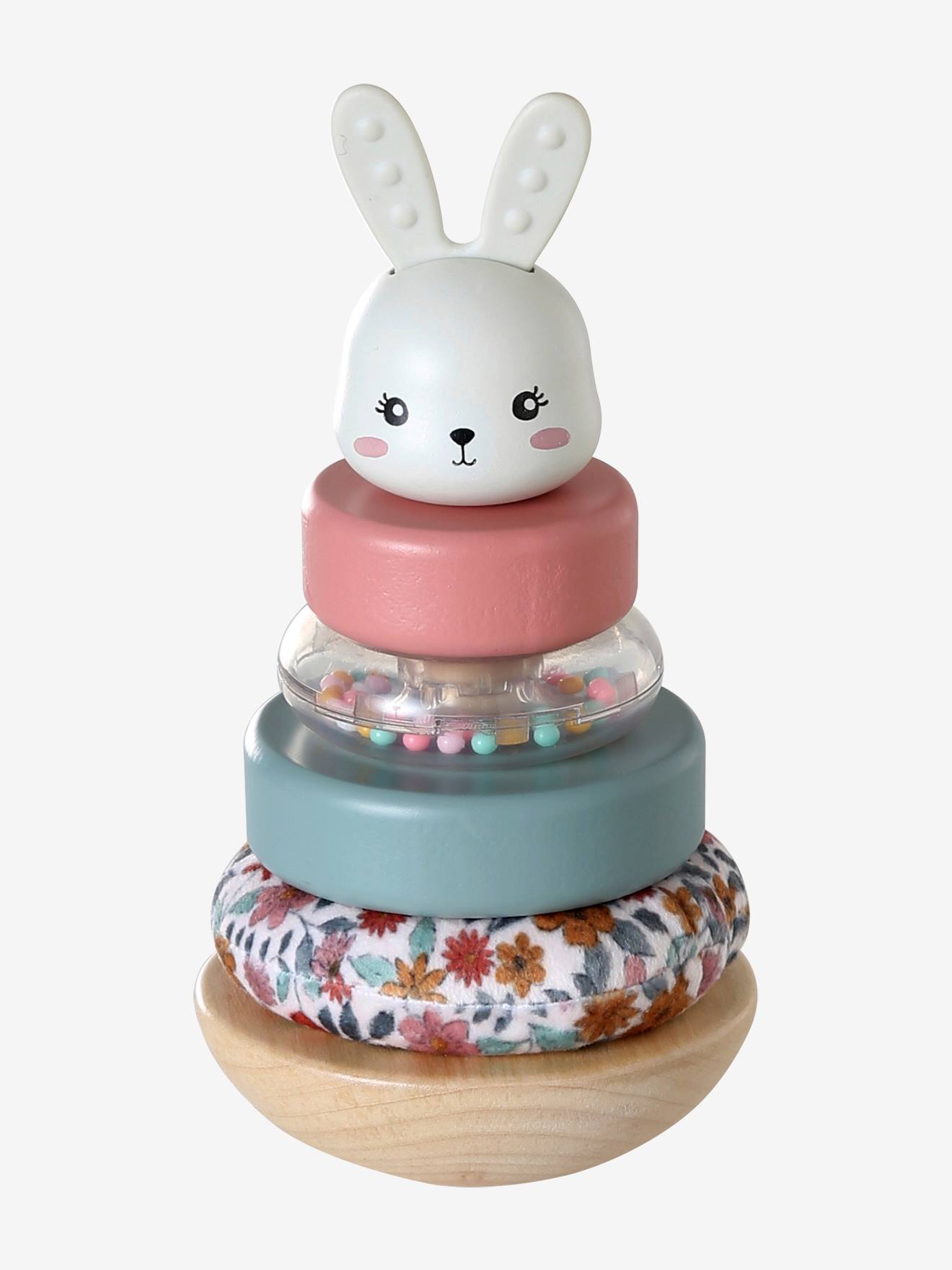 Vertbaudet Baby Stapelturm Hase Retro Flower Mit Holz Fsc® Weiß Einheitsgröße