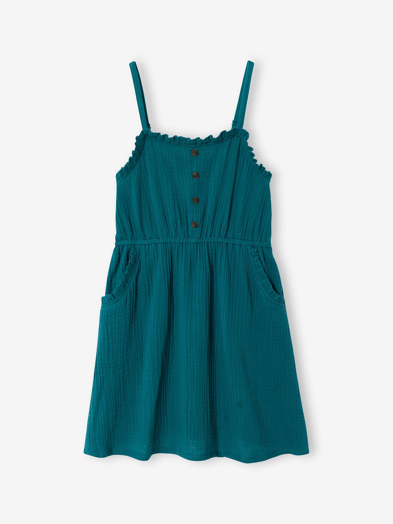 Mädchen Trägerkleid aus Musselin smaragdgrün Gr. 92/98 von vertbaudet