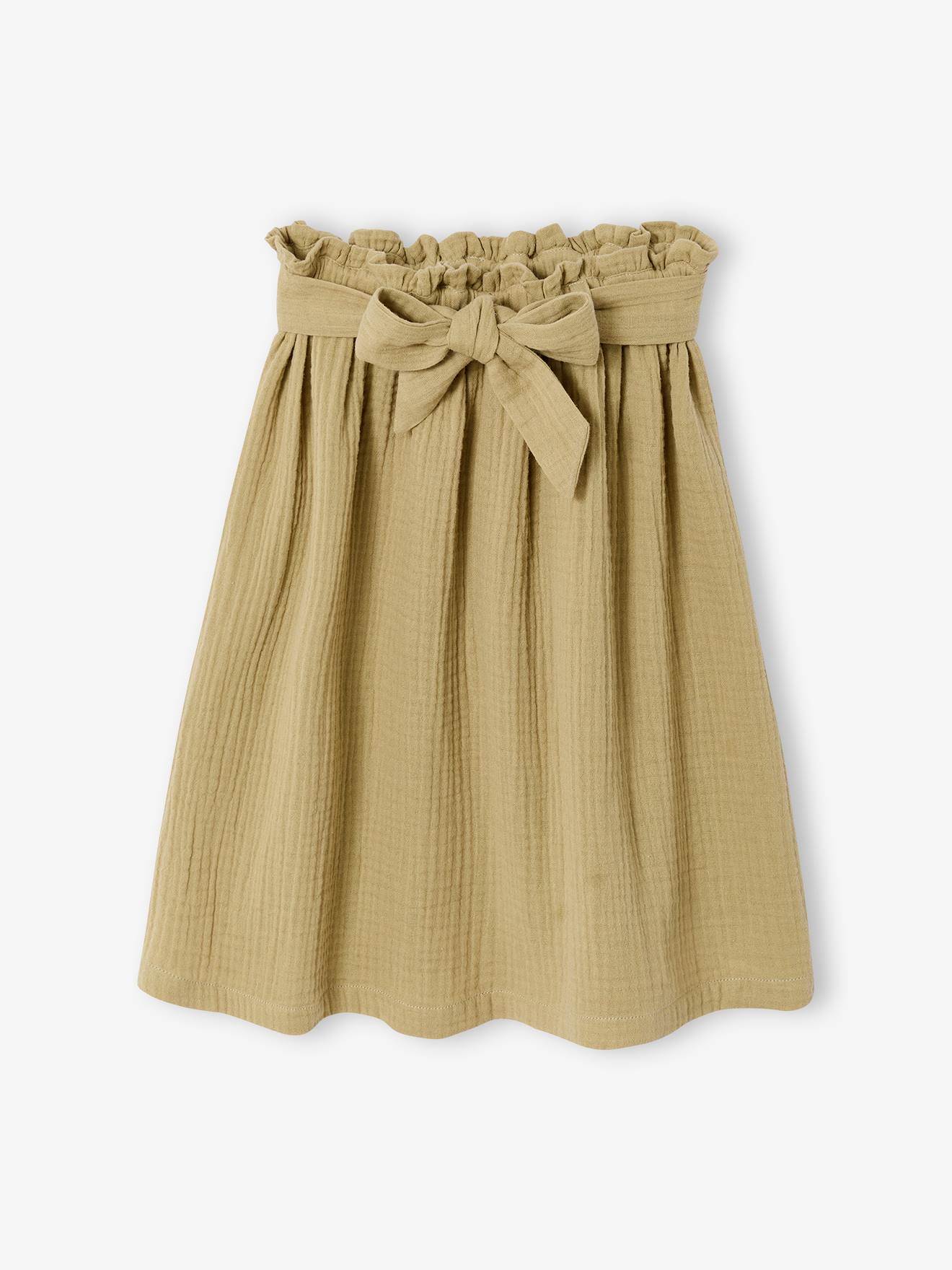 Vertbaudet Musselin-Midirock Mit Paperbag-Dehnbund Mädchen Khaki 146/152