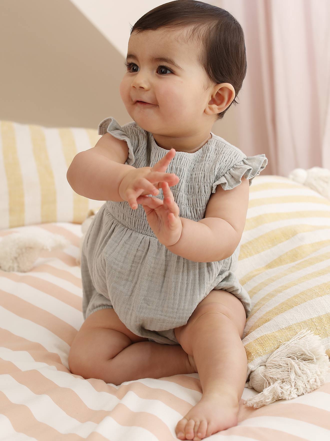 Vertbaudet Kurzoverall Aus Musselin Mädchen Baby Salbei Salbeigrün Größe 56