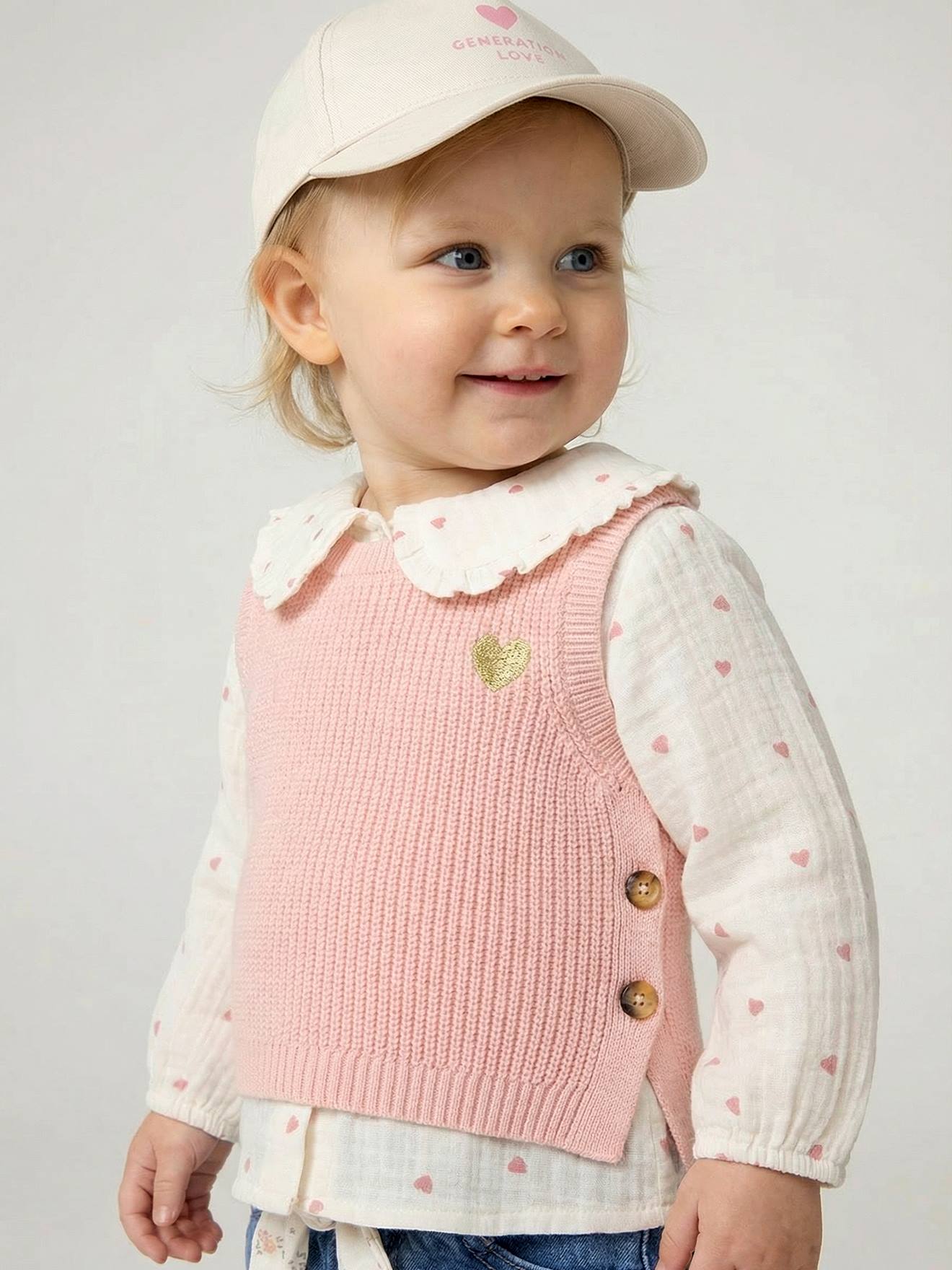 Baby Pullunder mit Herz-Stickerei, Knopfleiste seitlich pudrig rosa Gr. 80 von vertbaudet