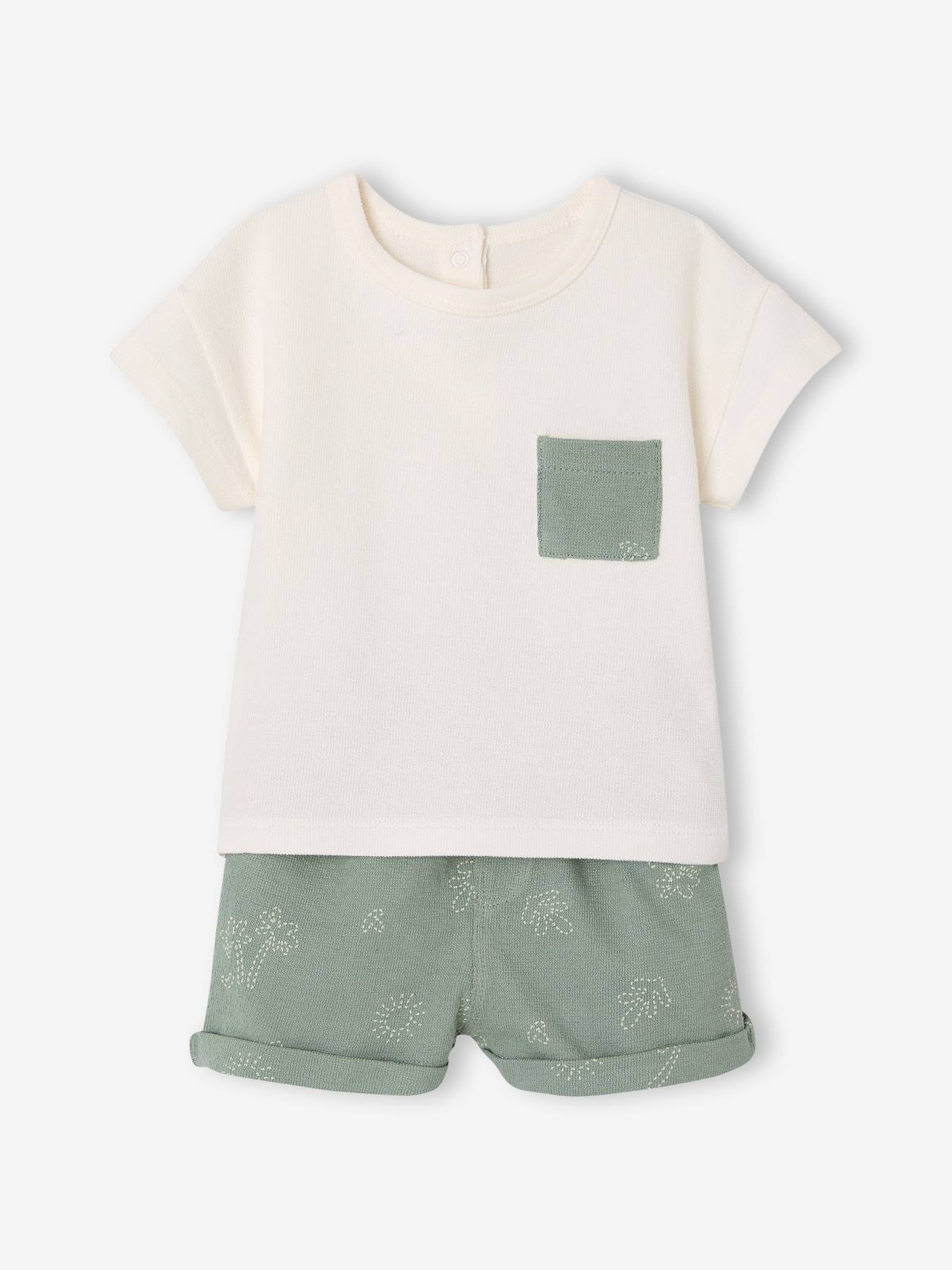 Baby-Set aus T-Shirt & Shorts, personalisierbar salbeigrün Gr. 68 von vertbaudet