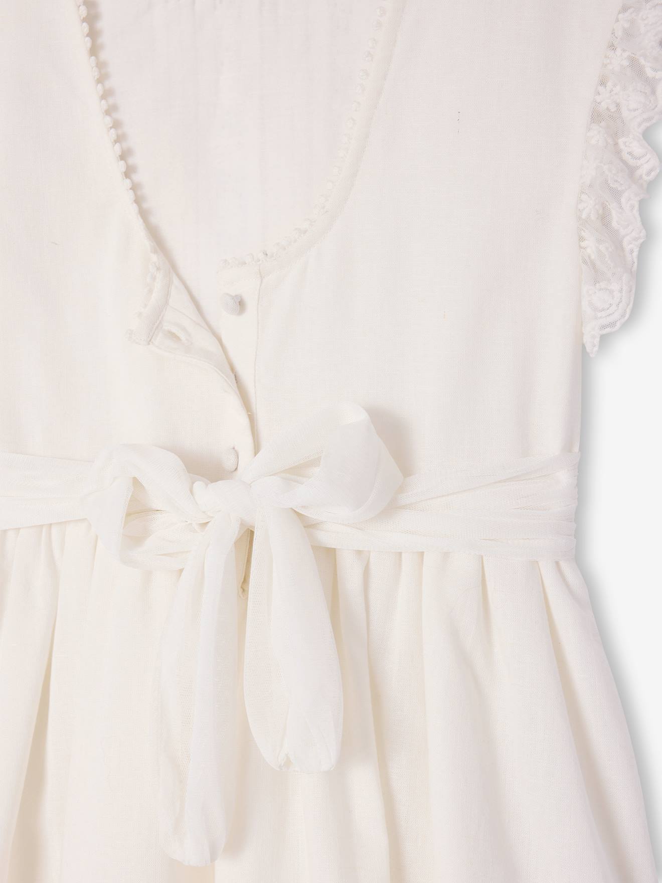 Thumbnail - Festliches langes Kleid Baumwoll-Leinen-Mix mit Stickerei und Bindegürtel