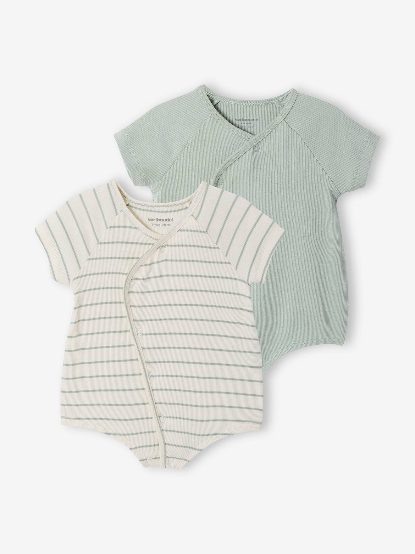 2er-Pack Baby Shirt-Bodys aus Ripp personalisierbar salbei