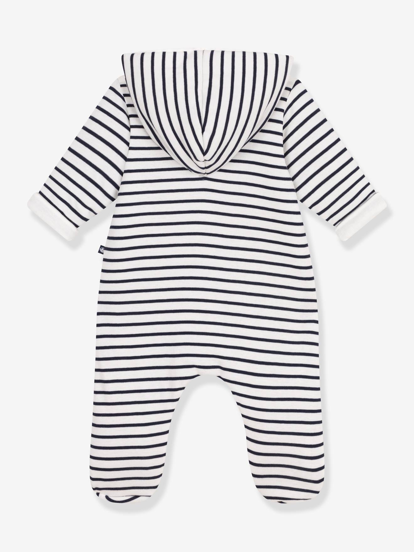 Thumbnail - Gestreiftes Baby Overall mit Kapuze und Füße