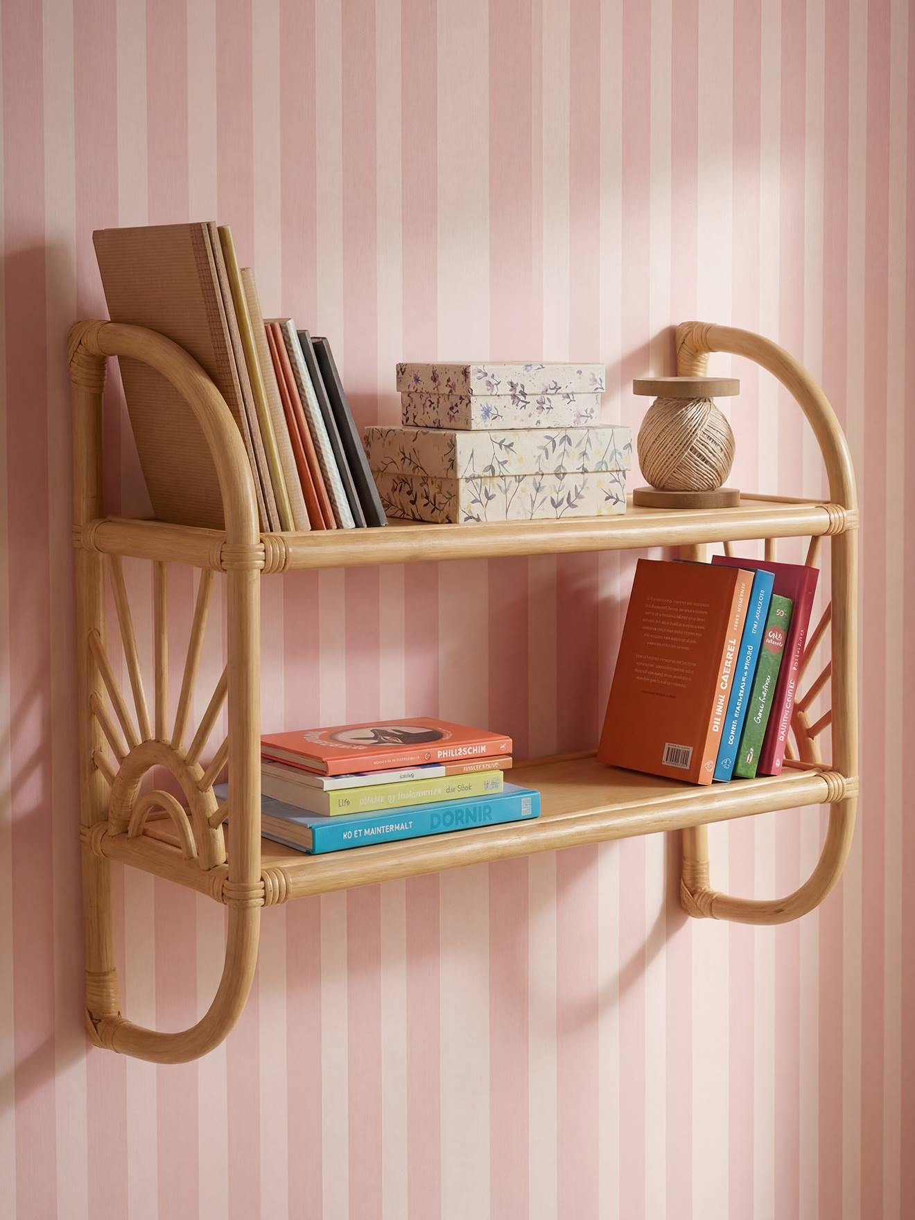 Rattan-Wandregal SONNENSCHEIN mit 2 Böden, Kinderzimmer natur von vertbaudet