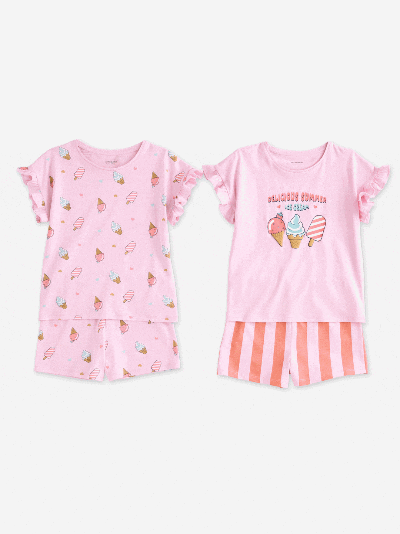 2er-Pack kurze Schlafanzüge Eis-Motive Mädchen, Recycling-Baumwolle rosa Gr. 158 von vertbaudet