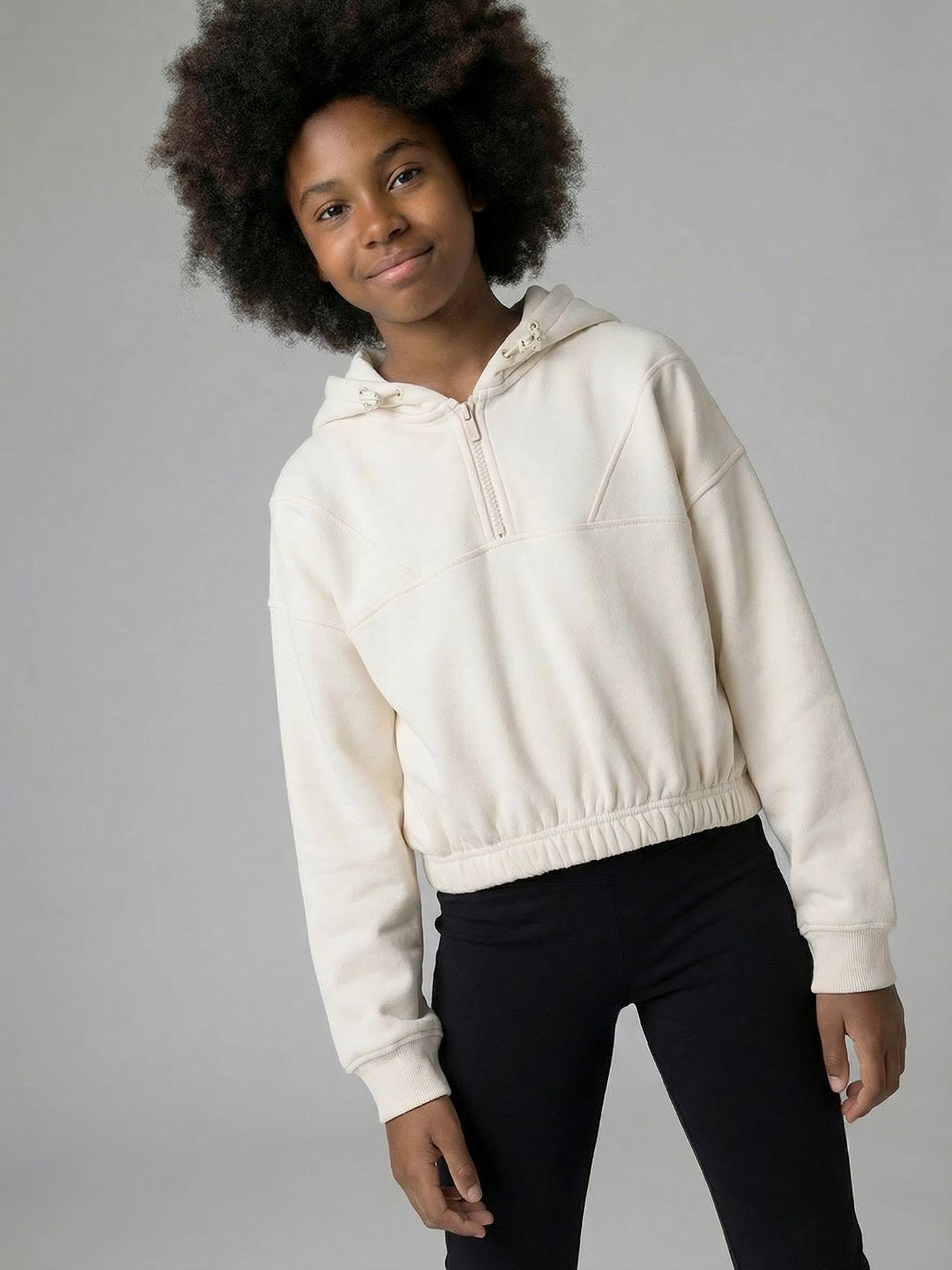 Cropped-Sweatshirt mit Kapuze Mädchen JONEN vanille