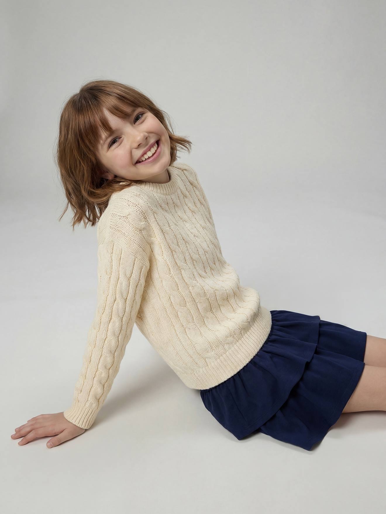 Grobstrick-Pullover mit Herz-Stickerei Mädchen JONEN vanille