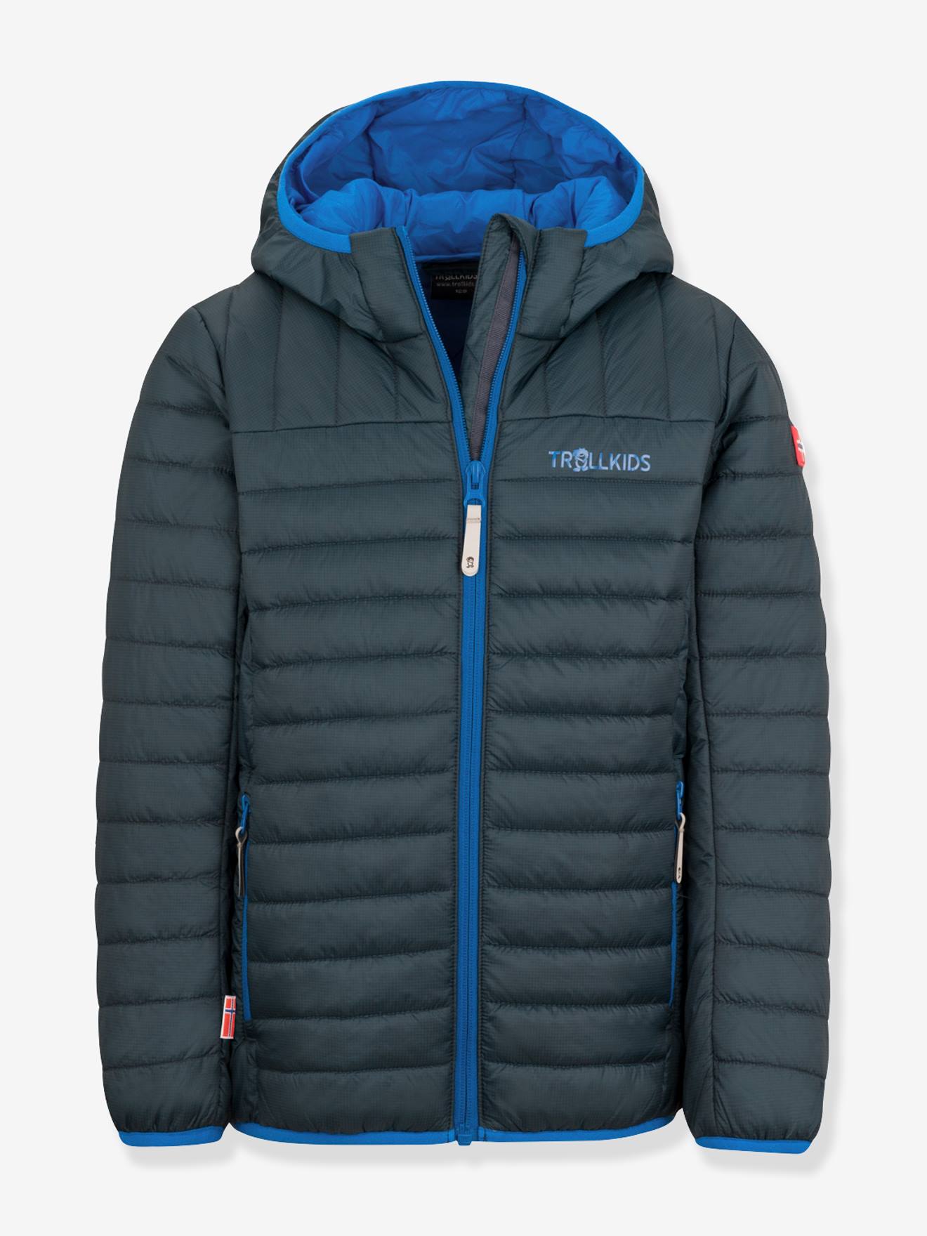 Kinder Steppjacke mit Kapuze, faltbar & ultraleicht EIKEFJORD, Übergangsjacke TROLLKIDS dunkel blau Gr. 140