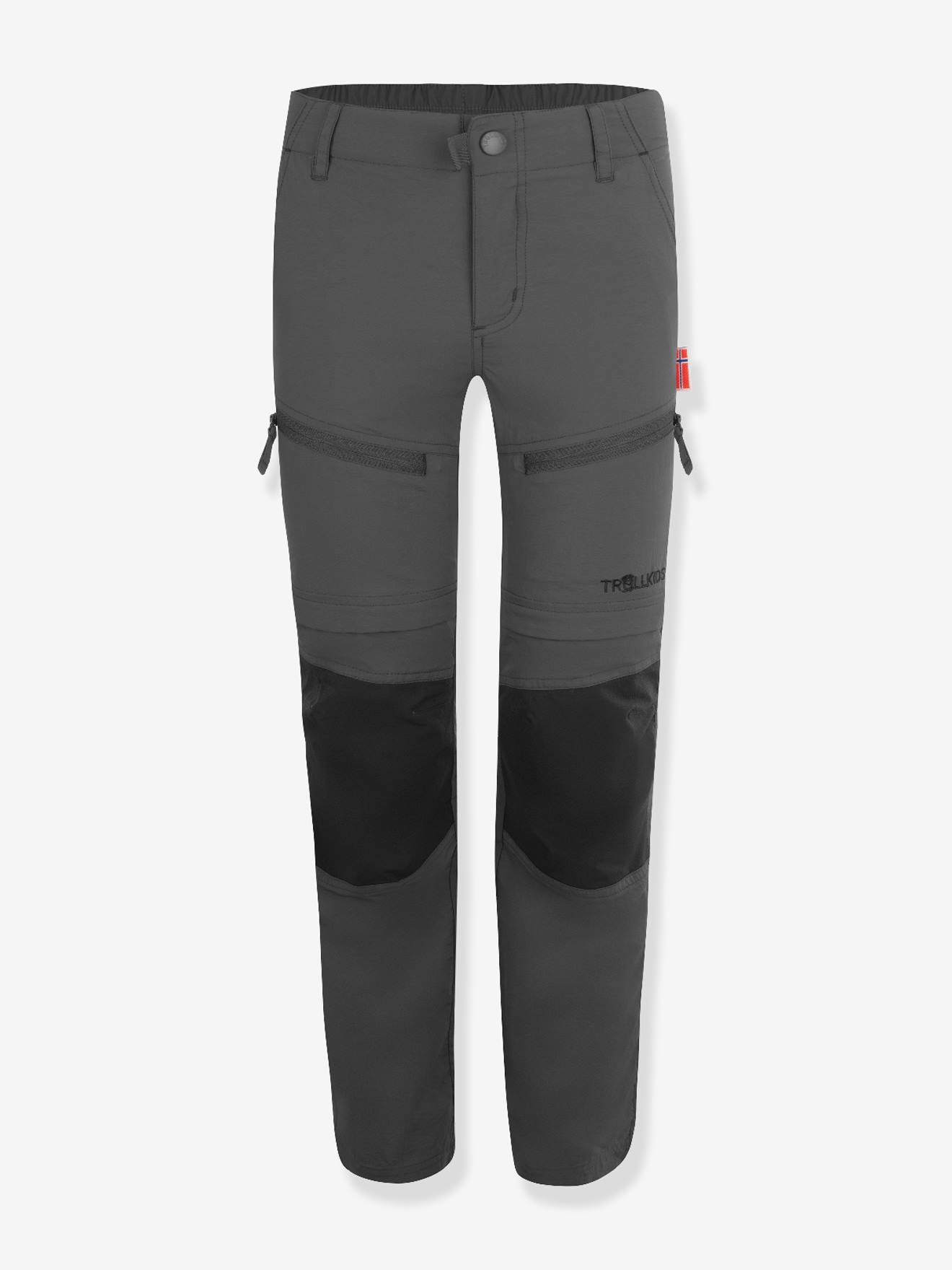 Zip-off-Trekkinghose Kinder NORDFJORD, Bundweite verstellbar TROLLKIDS grau Gr. 134