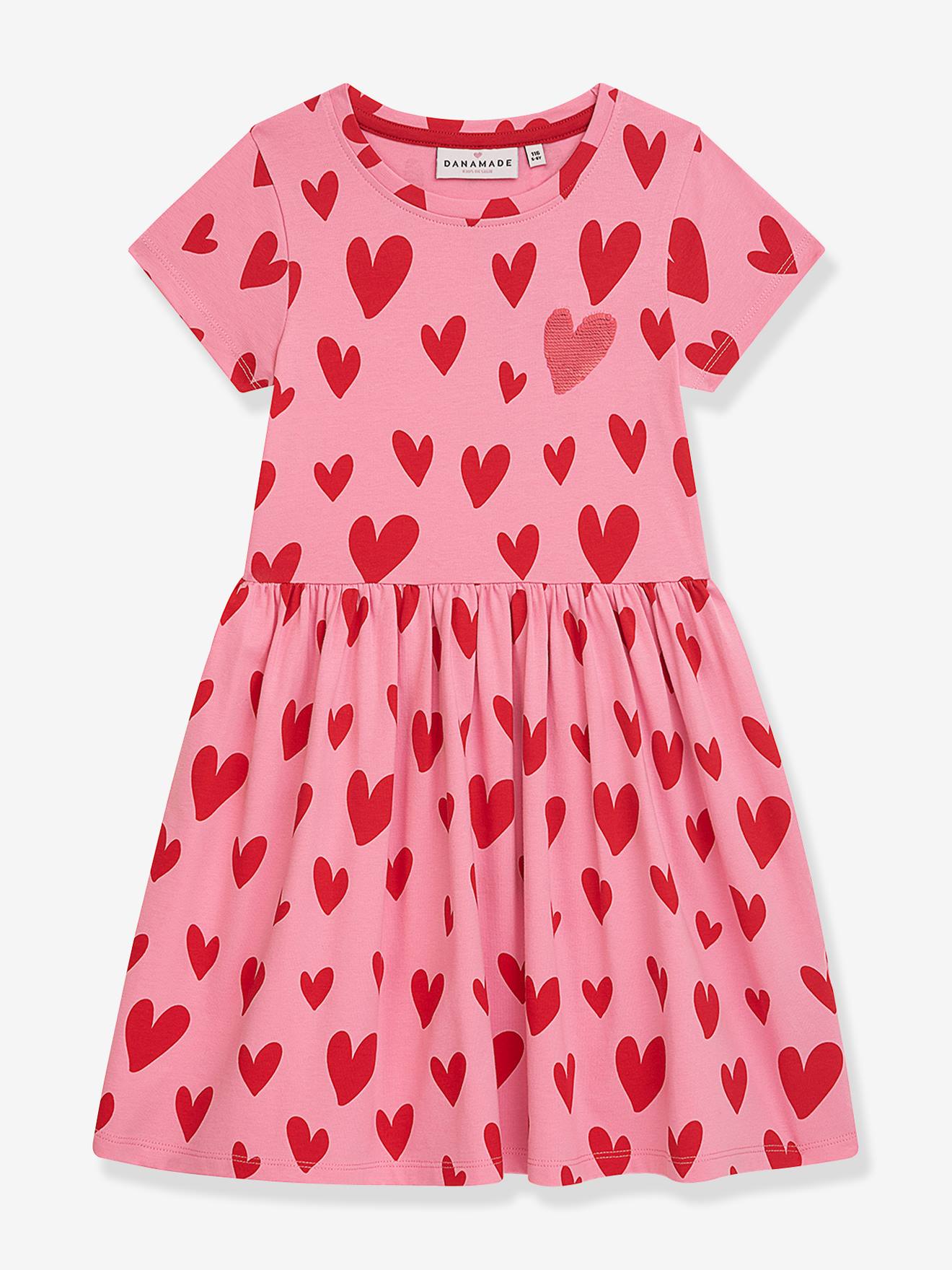 Jerseykleid mit Herzenprint & Pailletten Mädchen DANAMADE bonbonrosa Gr. 128