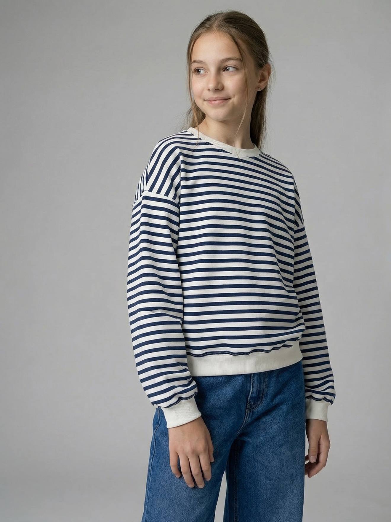 Weites Sweatshirt Kinder JONEN weiß/blau Gr. 140