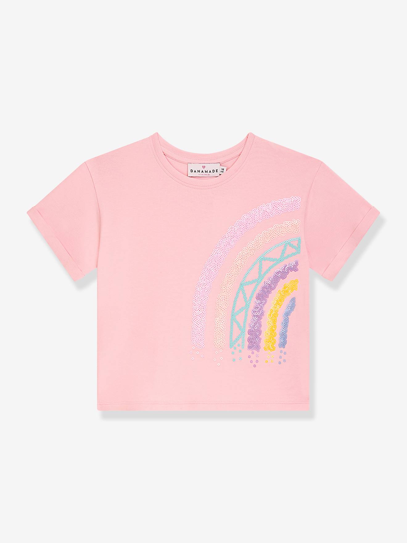 Shirt mit Regenbogen-Pailletten, Mädchen, DANAMADE pudrig rosa Gr. 146