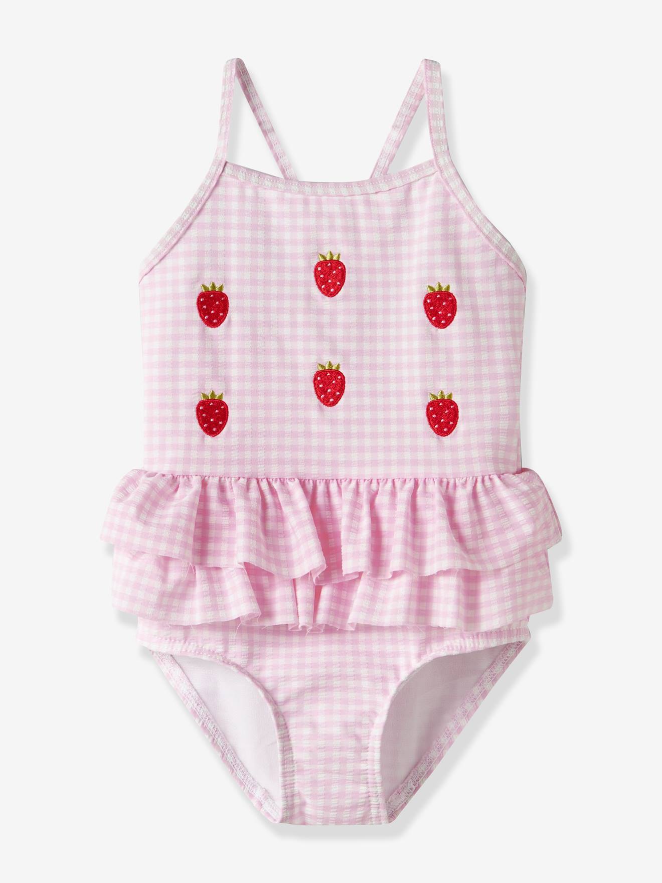 Badeanzug Rüschen Mädchen bestickt NAME IT quarzrosa Gr. 86/98