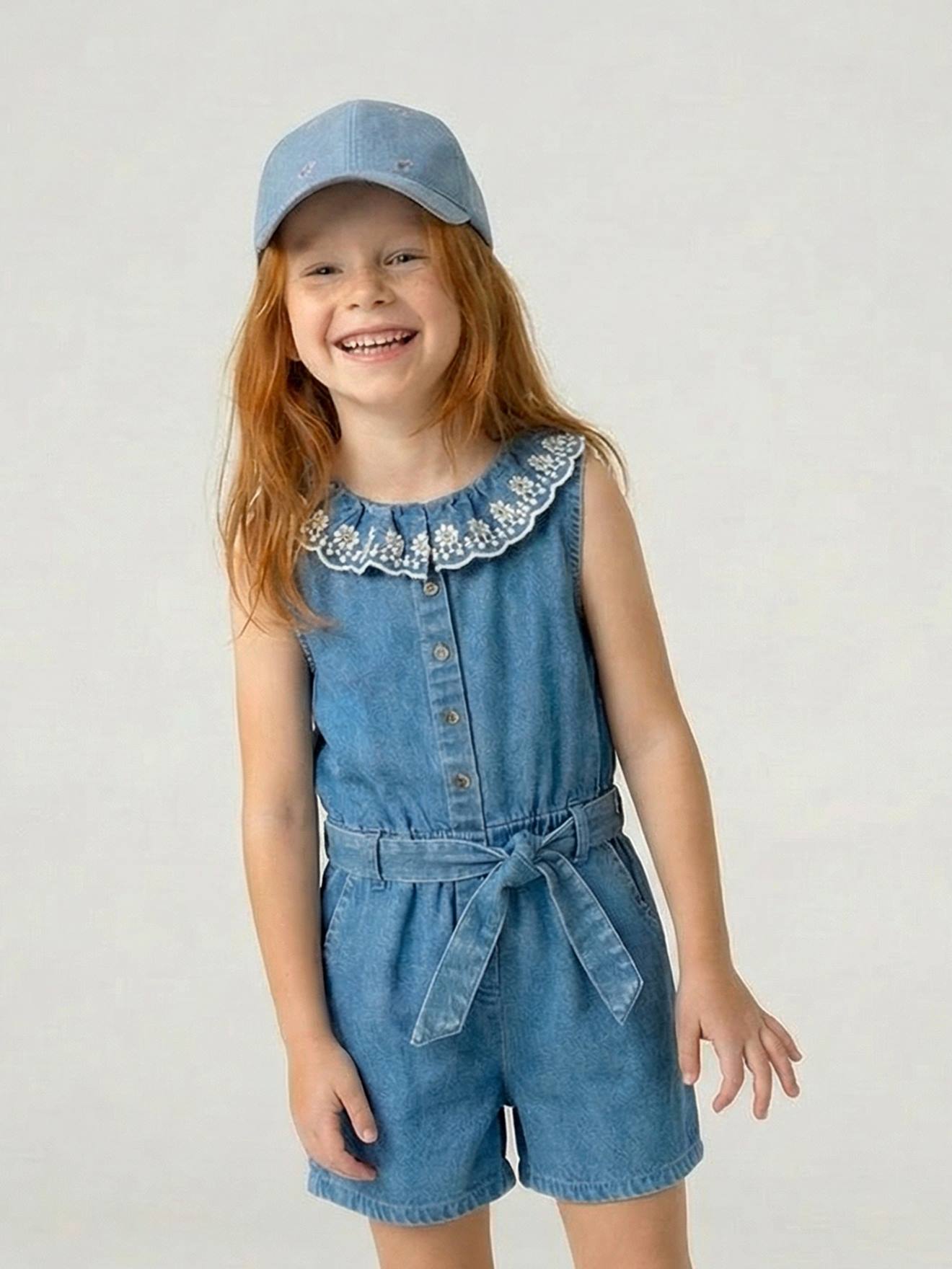 Vertbaudet Mädchen Cap Mit Stickerei Jeansblau 104/116