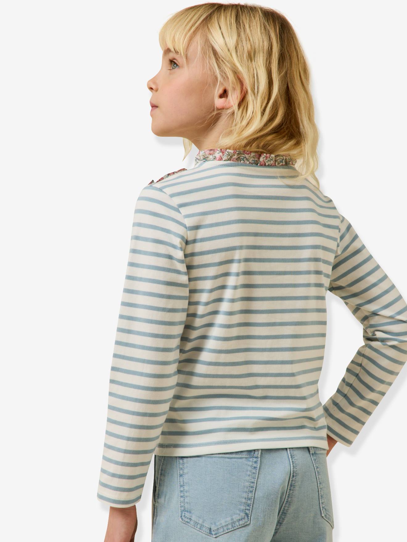 Thumbnail - Langarm-Ringelshirt Mädchen CYRILLUS hell.