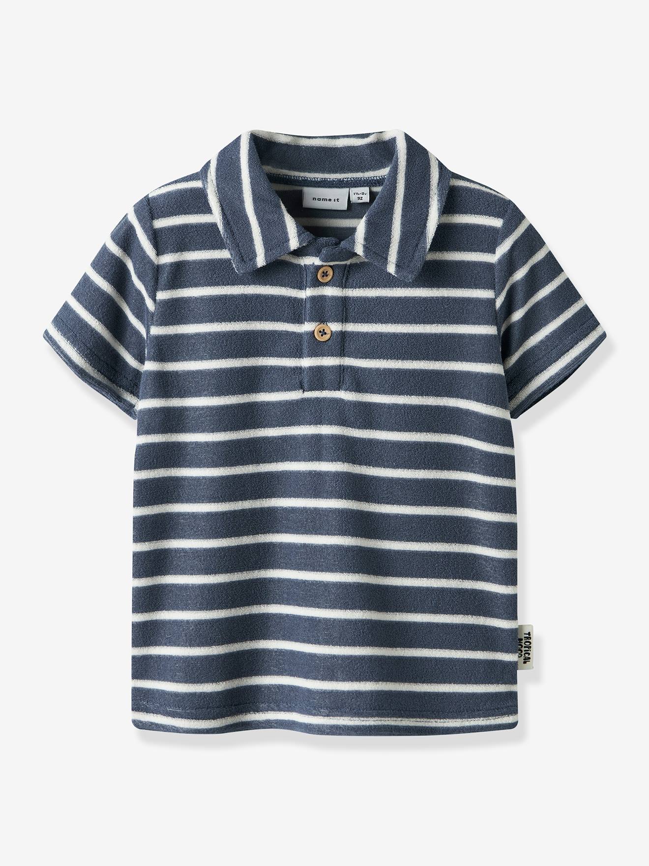 Poloshirt Frottee Jungen Ringelmuster NAME IT schieferblau Gr. 116