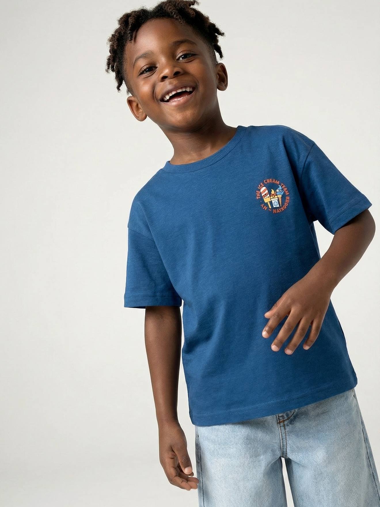 Jungen T-Shirt mit Motiv vorn & hinten, mit Recycling-Baumwolle aquablau Gr. 128 von vertbaudet