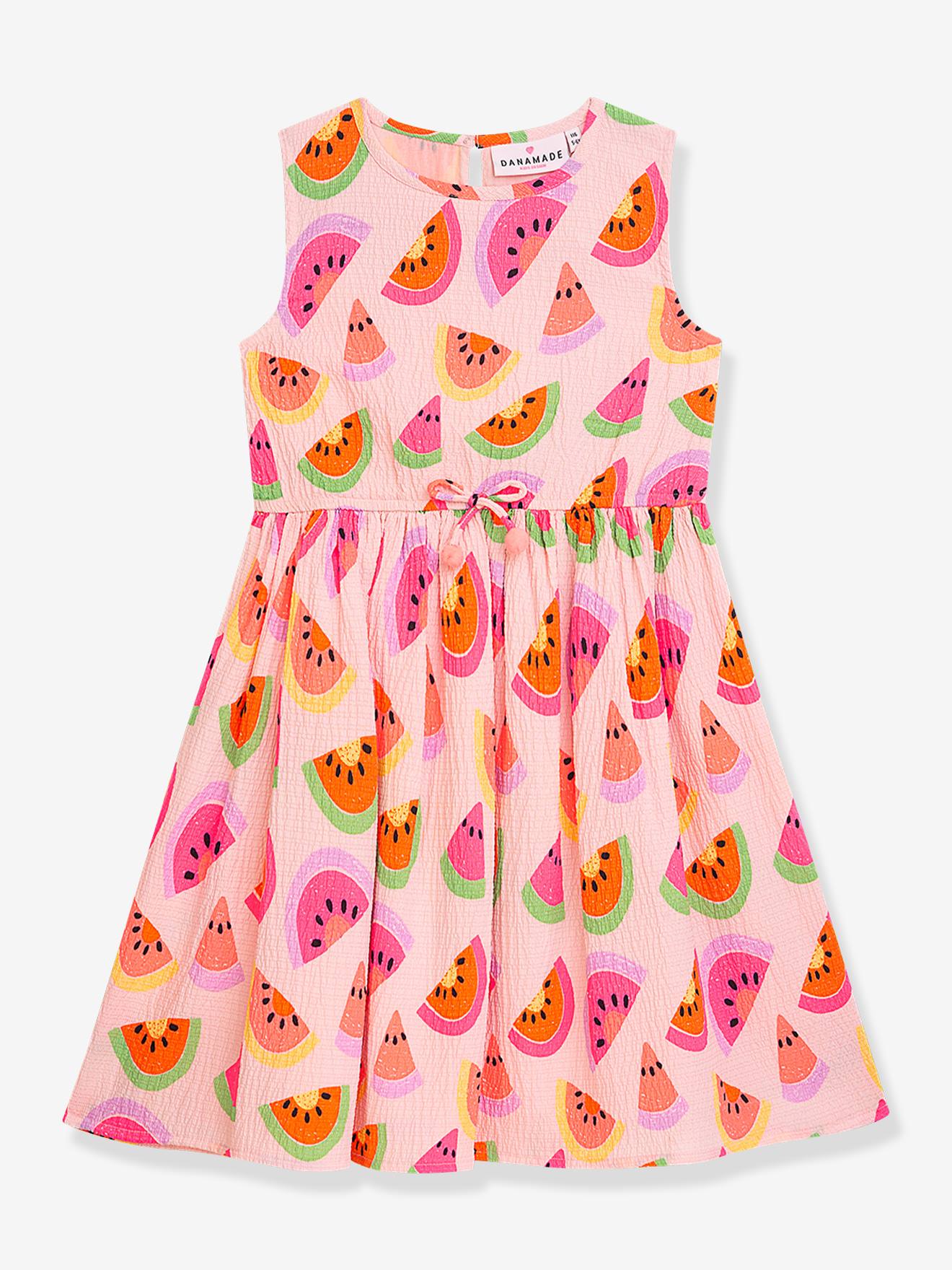 Kleid mit Schleife & Wassermelonen-Print Mädchen DANAMADE bonbonrosa Gr. 110