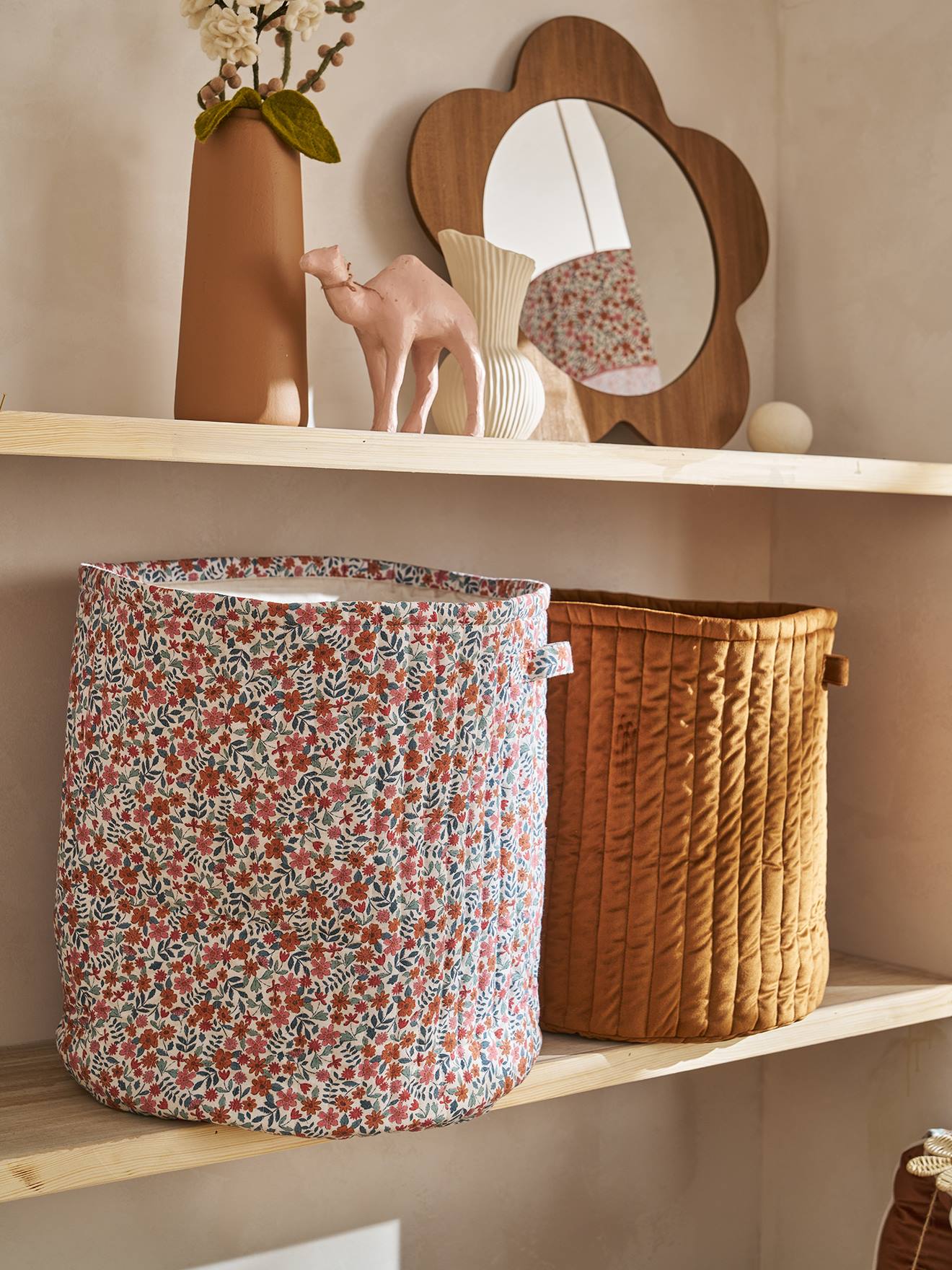 Vertbaudet Aufbewahrungskörbe 2Er-Set Kinderzimmer Retro Flower Zimt Einheitsgröße