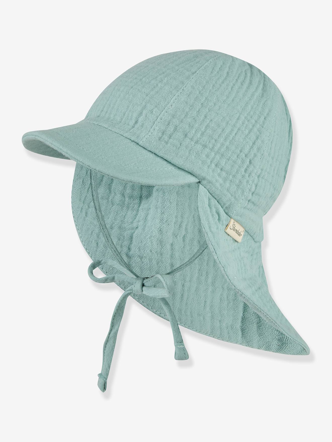 Kinder Schirmmütze mit Nackenschutz Sterntaler, Musselin aqua Gr. 49 cm