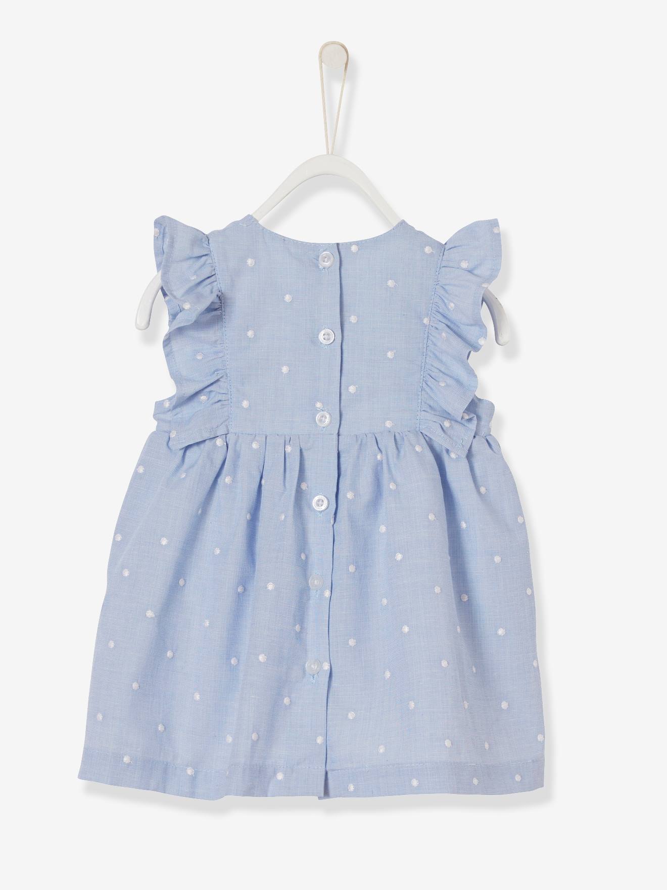 Vertbaudet Besticktes Baby Madchen Kleid Aus Chambray In Blau