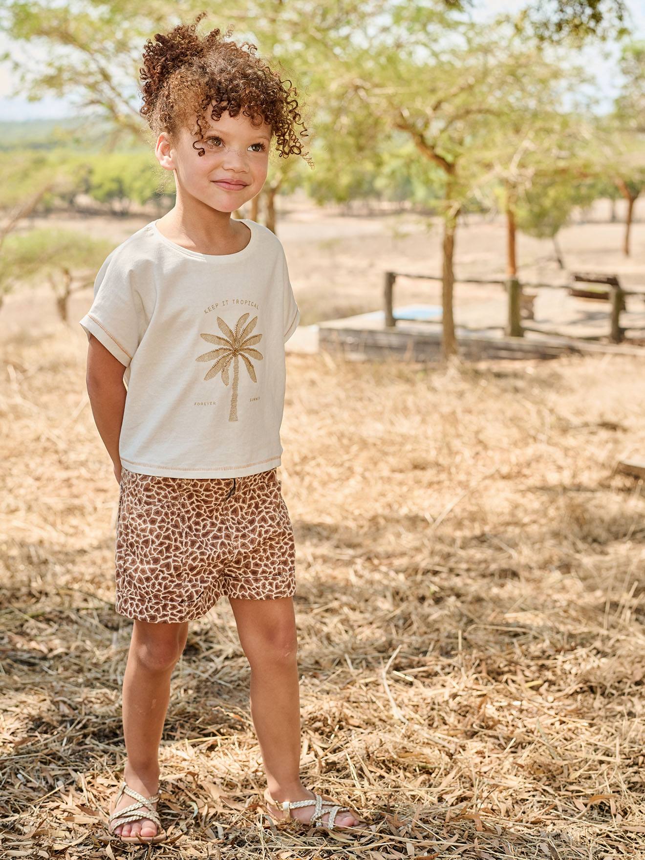 Short aus Twill mit Giraffen-Muster allover Mädchen