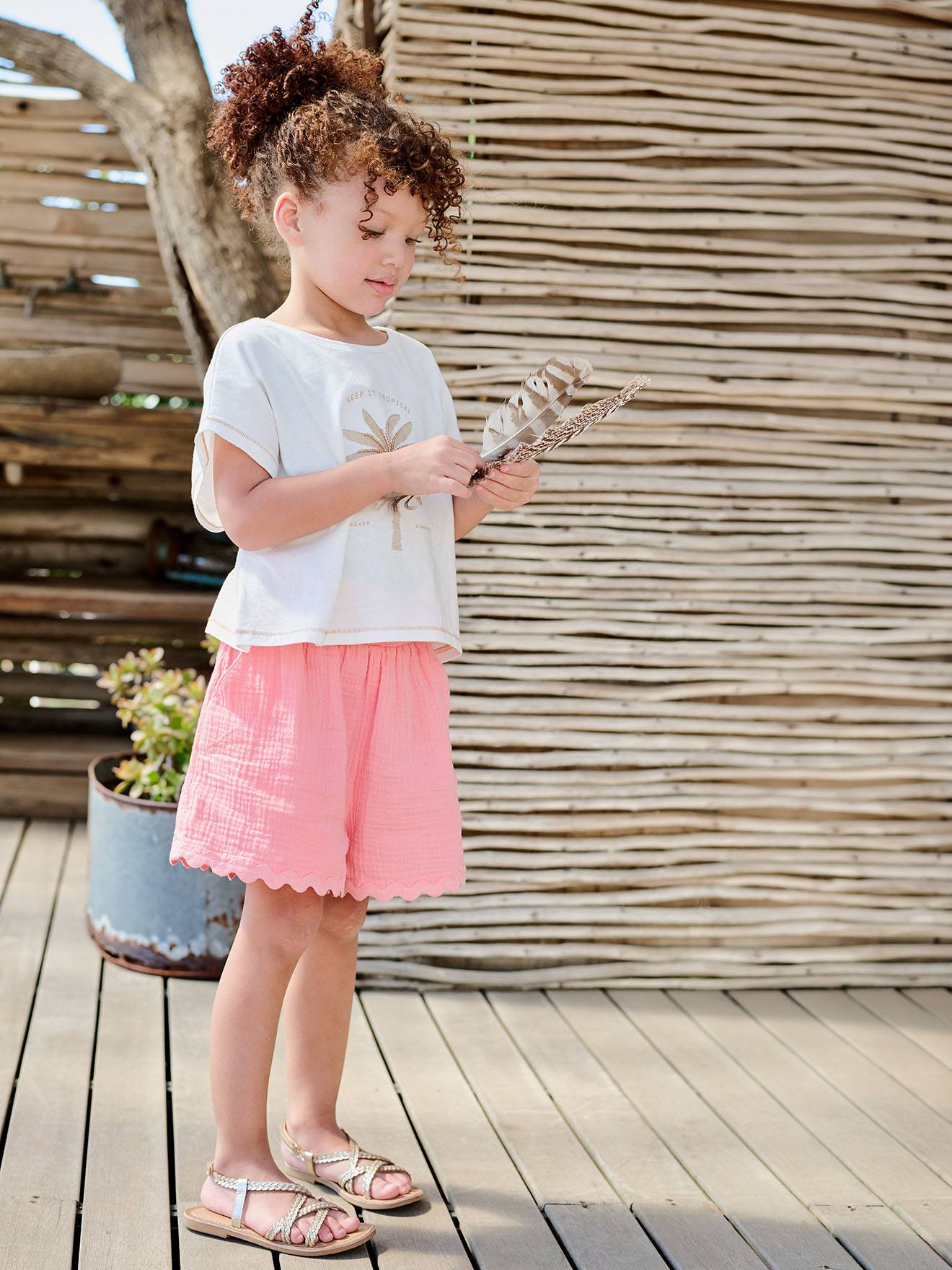 Shorts mit Waffelstruktur Mädchen rosa Gr. 110 von vertbaudet