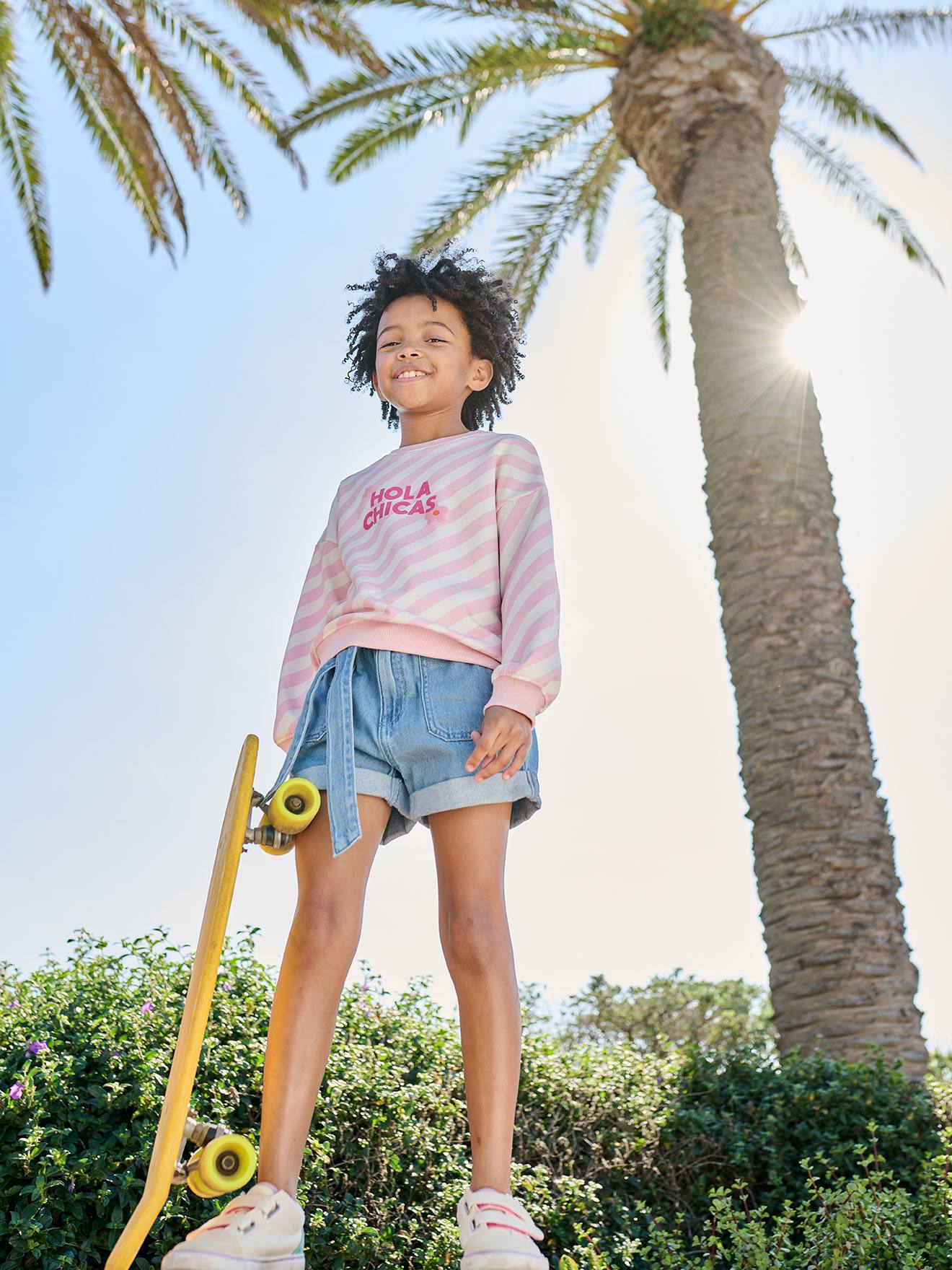 Vertbaudet Mädchen Paperbag-Shorts Aus Light-Denim Helles Helles Blau 146/152