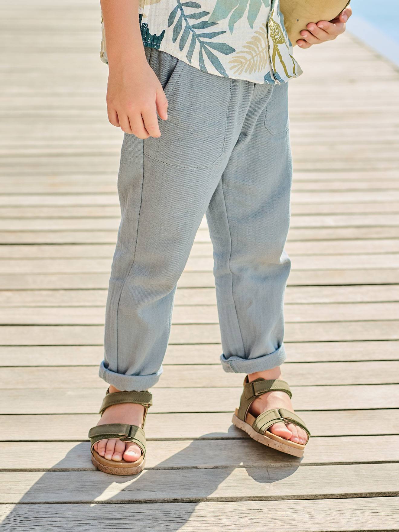 Jungen Hose aus Baumwoll-Musselin, Bundweite verstellbar smaragdgrün Gr. 110 von vertbaudet