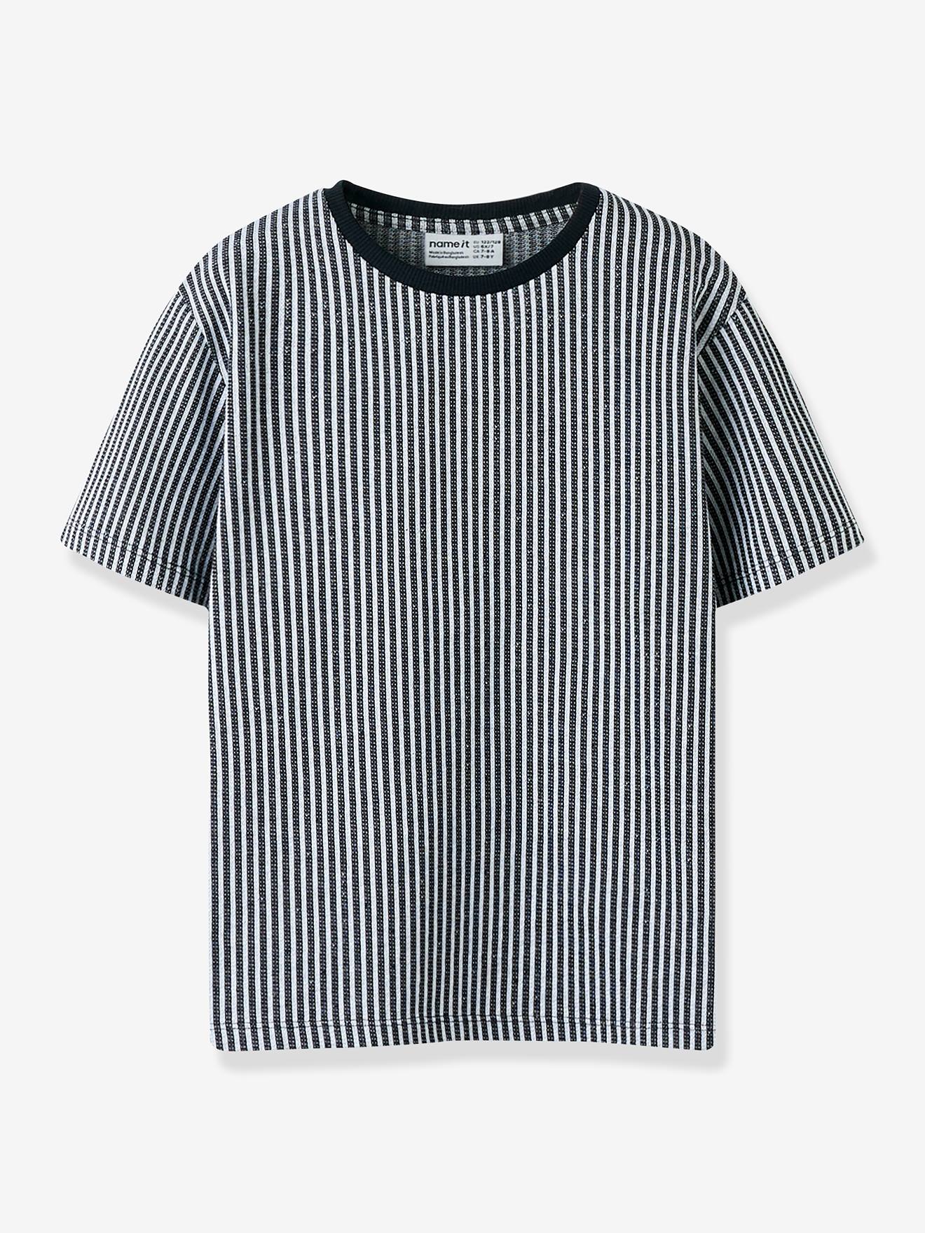 T-Shirt Boxy-Fit mit Streifen aus Baumwolle Jungen NAME IT nachtblau Gr. 146/152