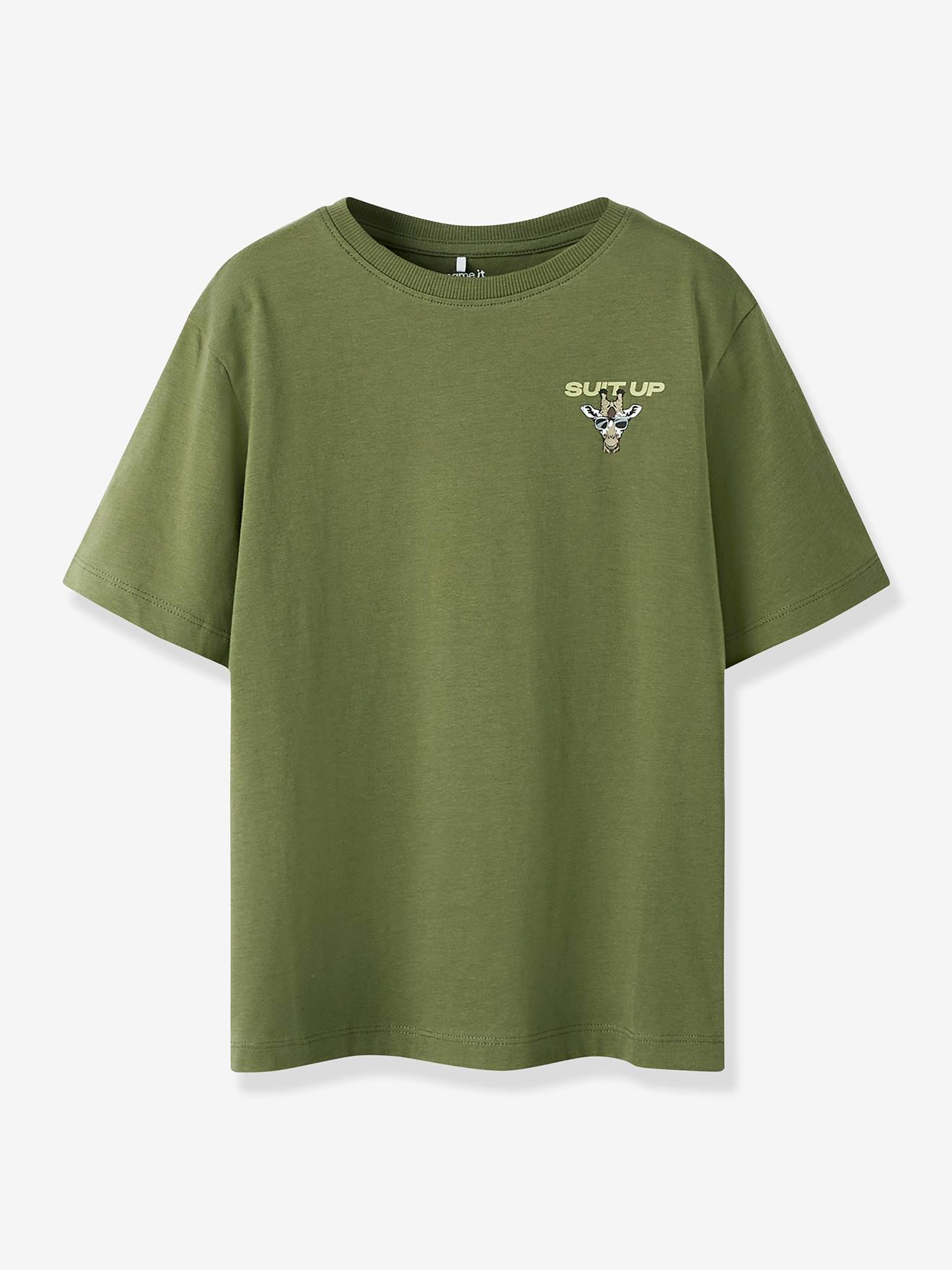 T-Shirt Boxy-Fit mit Motiv aus Baumwolle Jungen NAME IT olivgrün Gr. 146/152