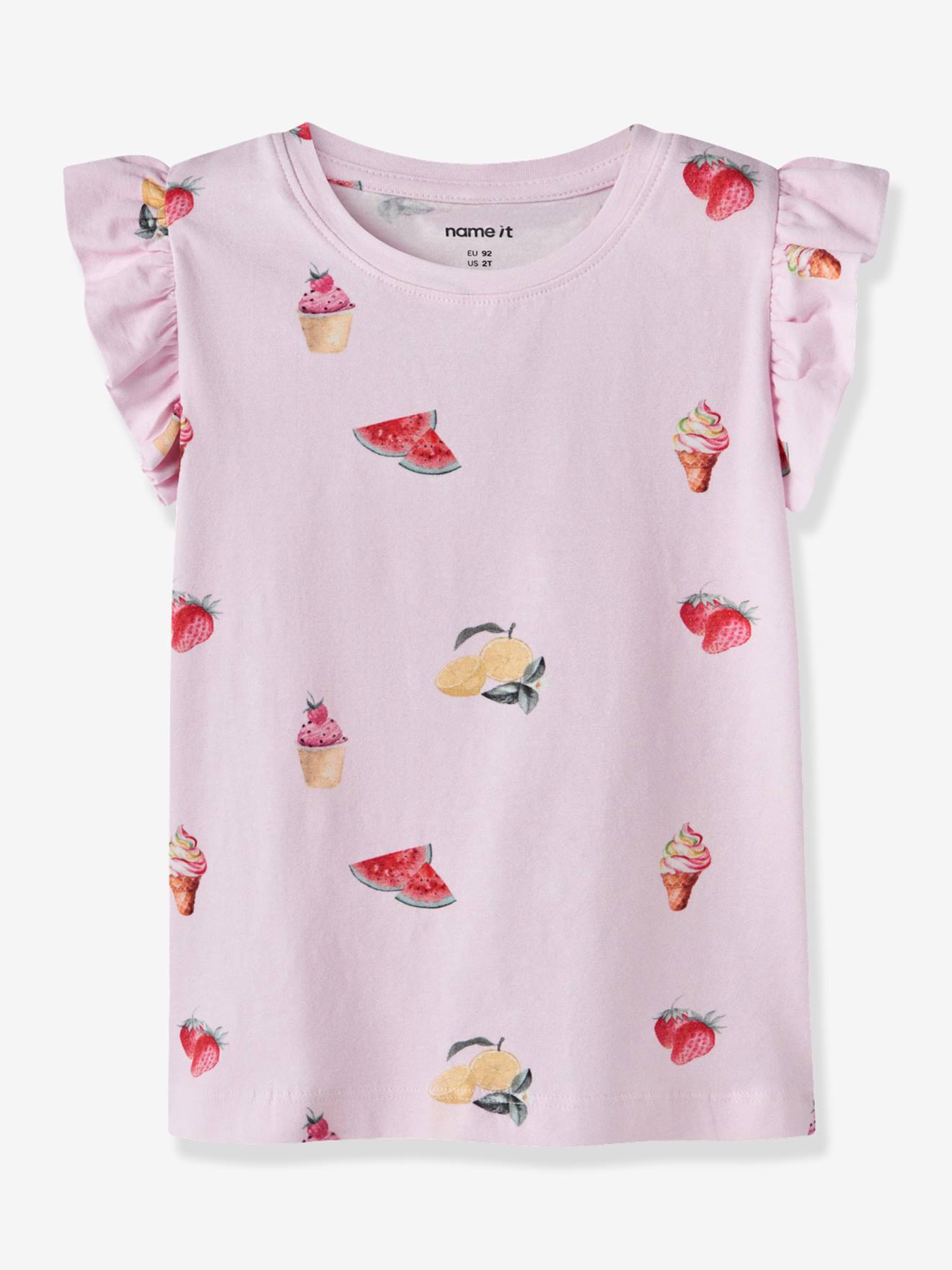 T-Shirt mit Volantärmeln, aus Baumwolle Mädchen NAME IT rosa. Gr. 110