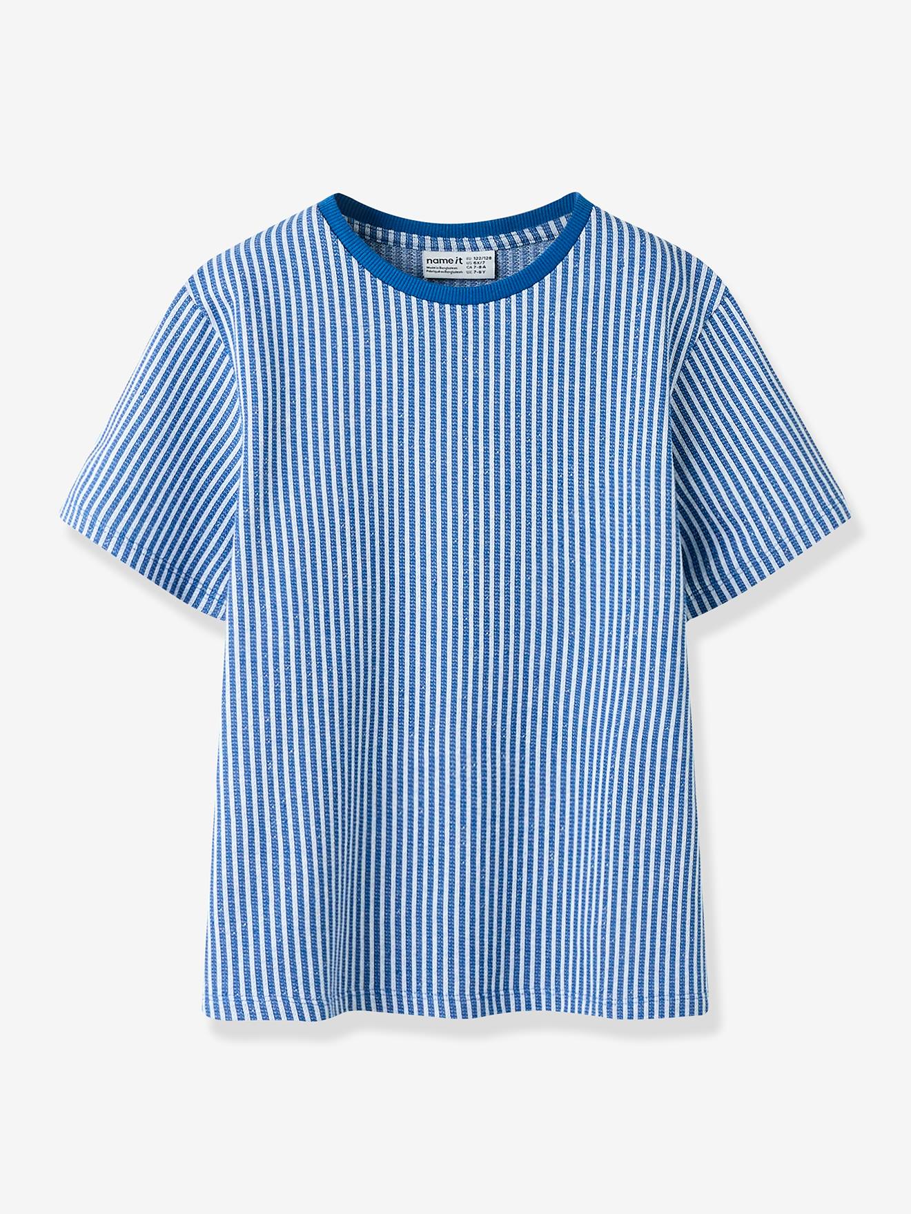T-Shirt Boxy-Fit mit Streifen aus Baumwolle Jungen NAME IT blau Gr. 146/152