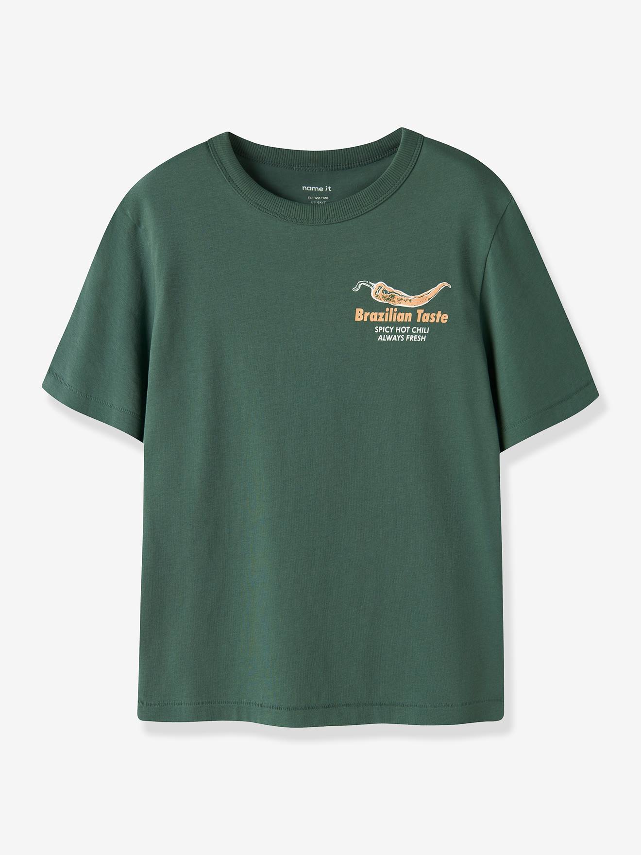 T-Shirt Boxy-Fit mit Chilli-Motiven aus Baumwolle Jungen NAME IT grün Gr. 146/152