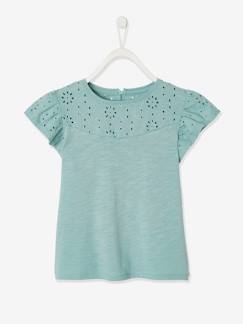 Maedchenkleidung-Mädchen T-Shirt mit Volantärmeln und Lochstickerei Oeko Tex