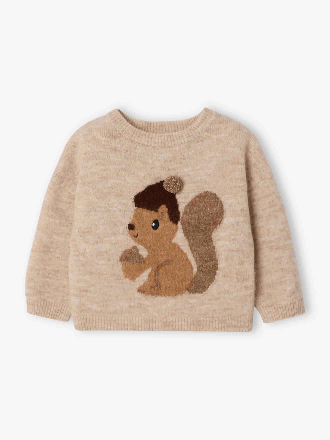 Baby Pullover mit Eichhörnchen-Motiv und Pompon