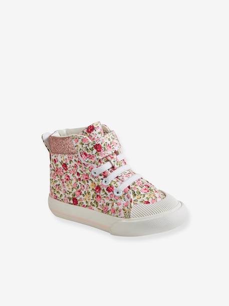 Hohe Mädchen Baby Sneakers - rosa geblümt - 1