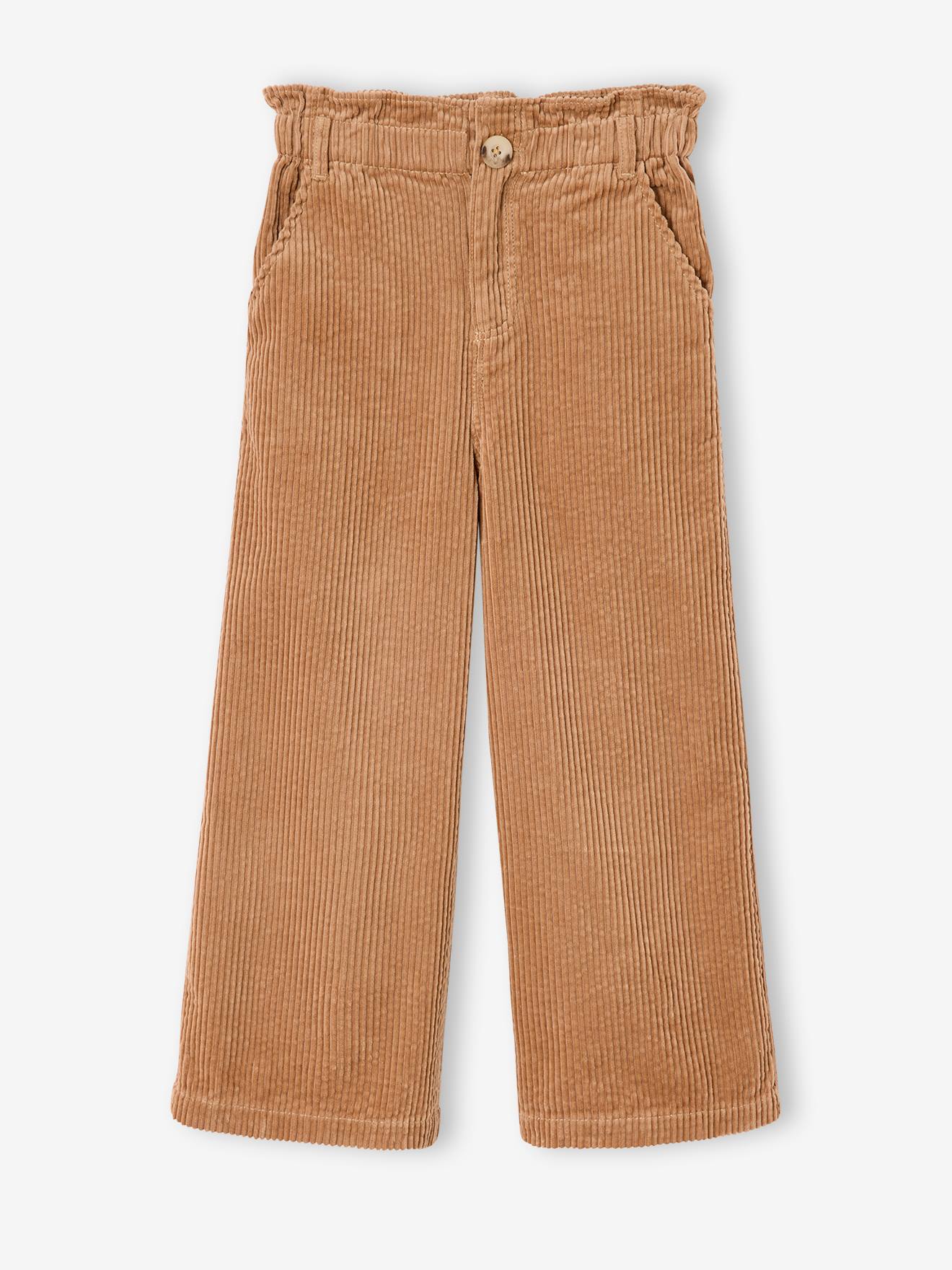 Weite Mädchen Cordhose mit Paperbag-Bund camel